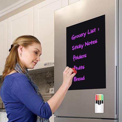 Miniatura 4 de Uinkit Pizarra magnética negra de borrado en seco para refrigerador de 12 x 8 pulgadas, organizador y planificador pequeño de pizarra para