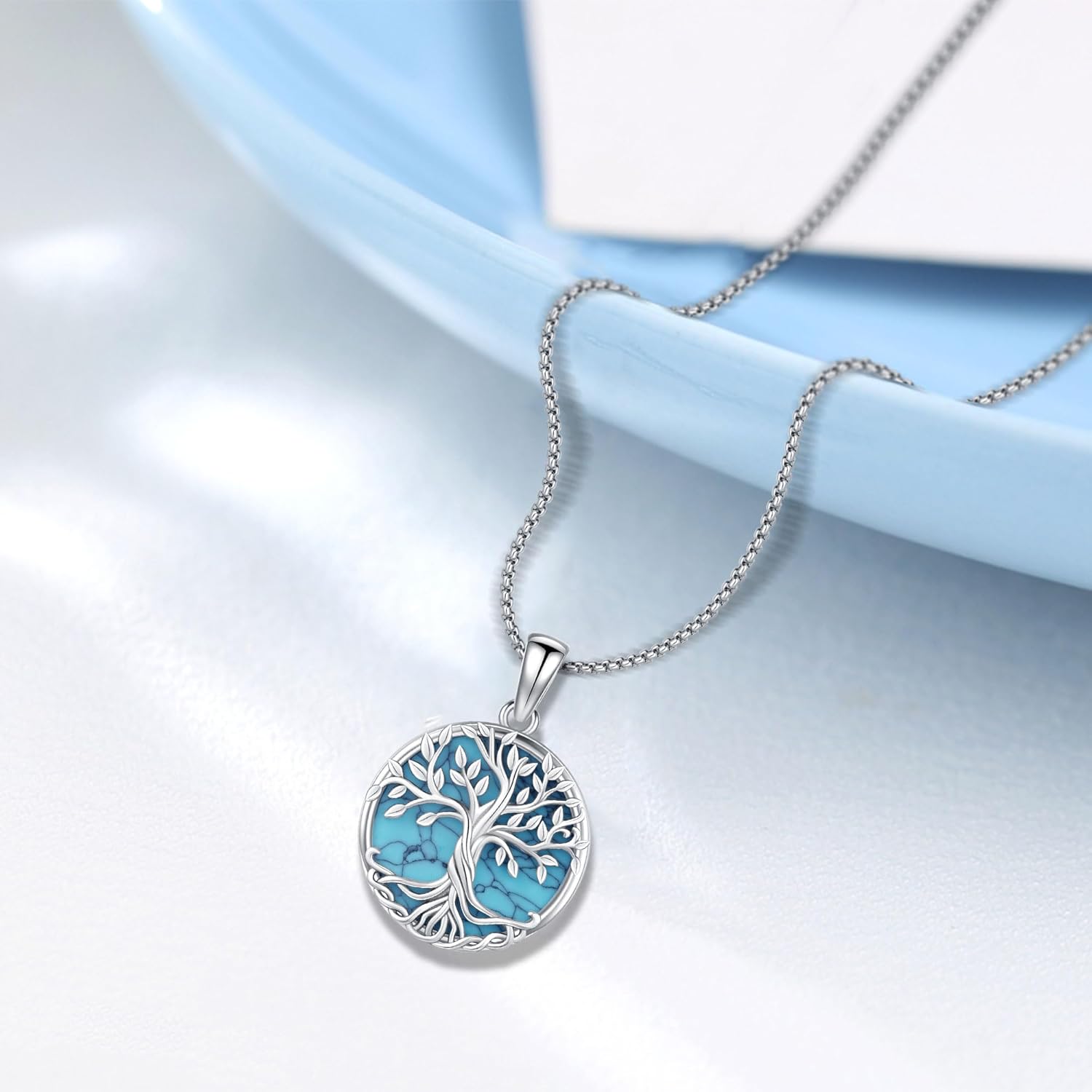 Tree of Life Necklace Tree of Life Pendant 925 Sterling Silver Abalone Shell Opal Malachite Turquoise Moonstone Crystal Necklace Celtic Knot Family Tree Jewelry for Men Women Fathers Day - Image 4