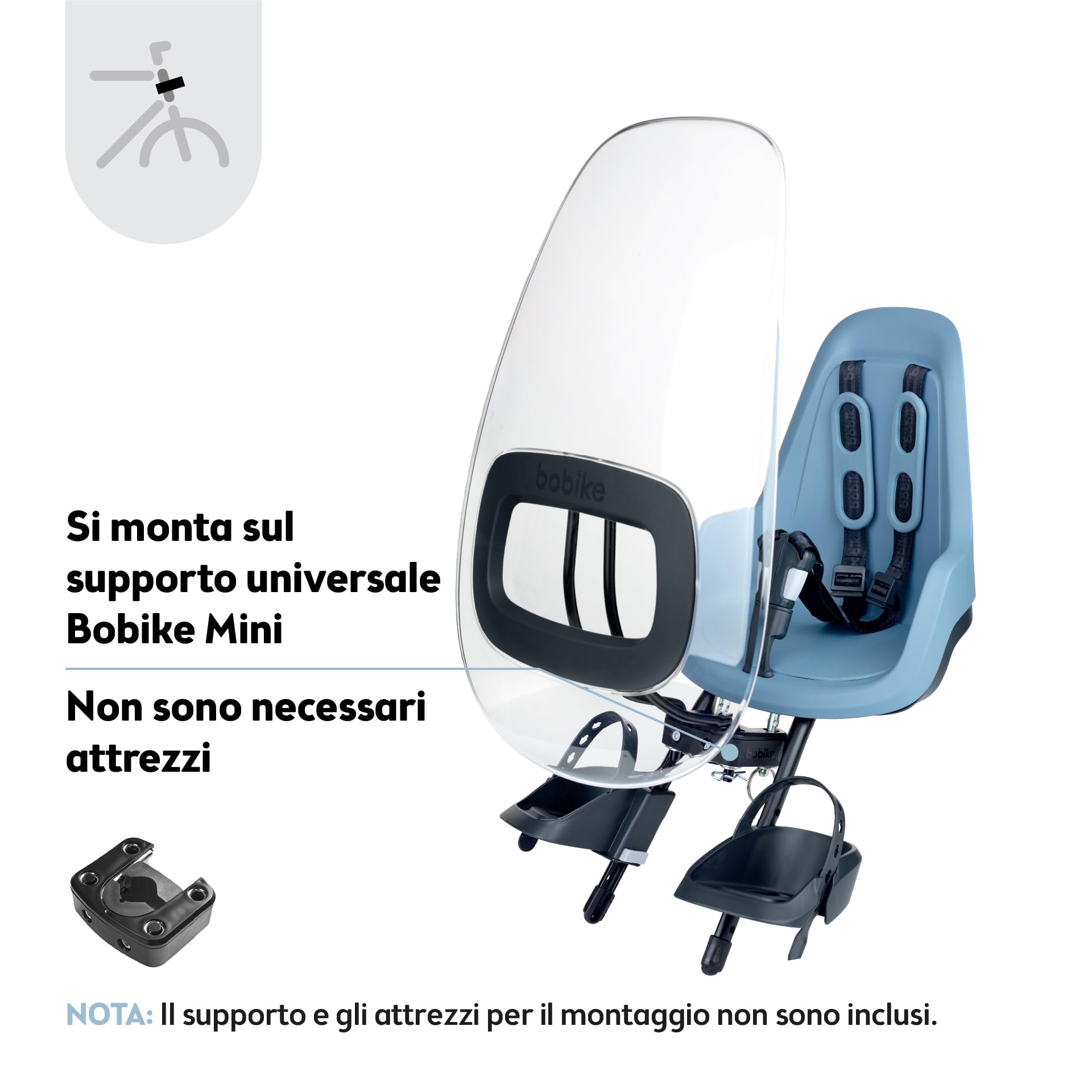 Parabrisas Delantero Bobike Para Sillita Infantil – Antichoque, Ajustable, Deflector De Viento, Compatible Con Bobike Mini, Go Mini, One Mini, Exclusive Evolve Mini, Montaje Delantero