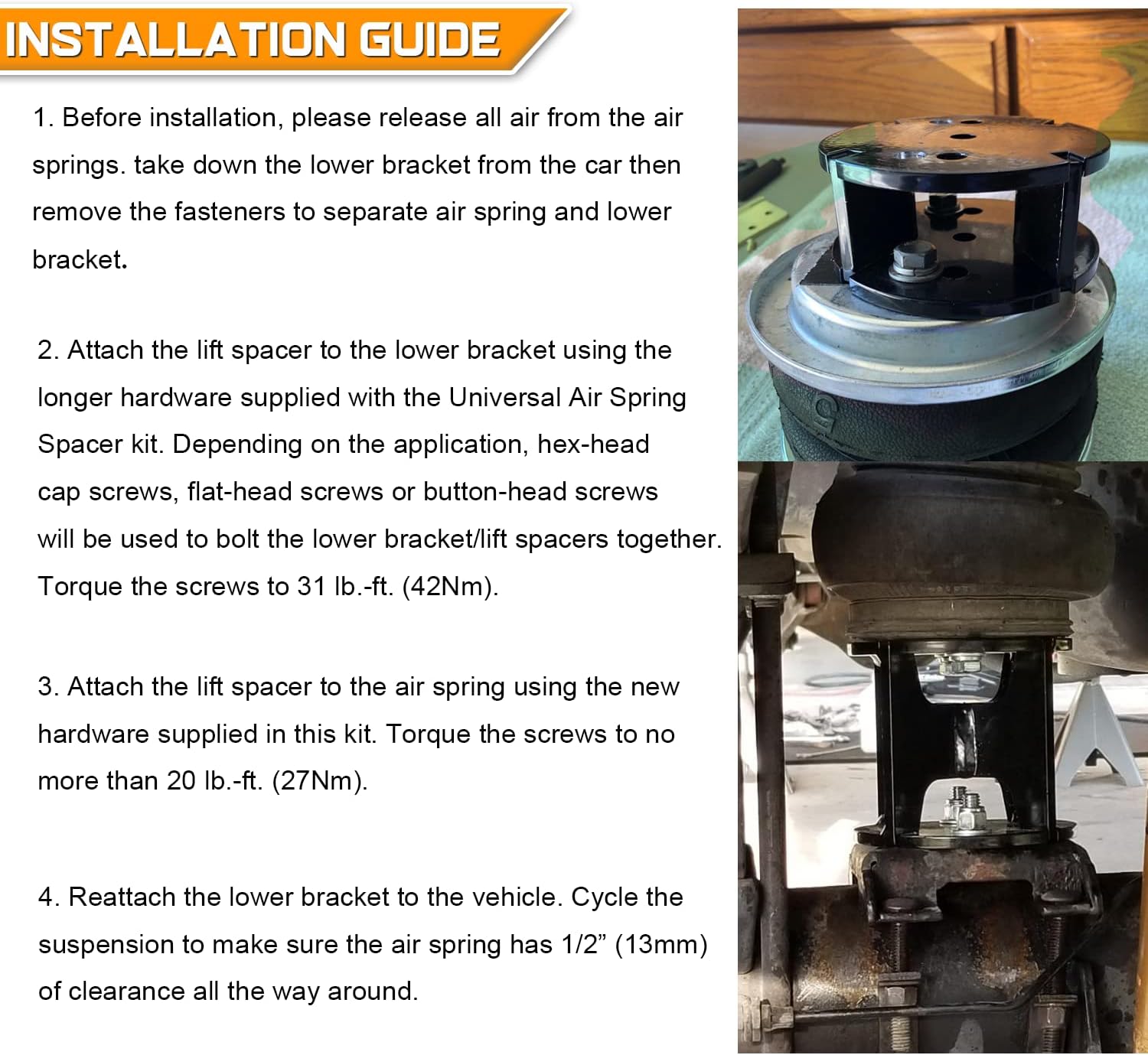 52420 Air Spring Spacers 2” Lift Spacers Compatible with Most Air Spring Lift Kits