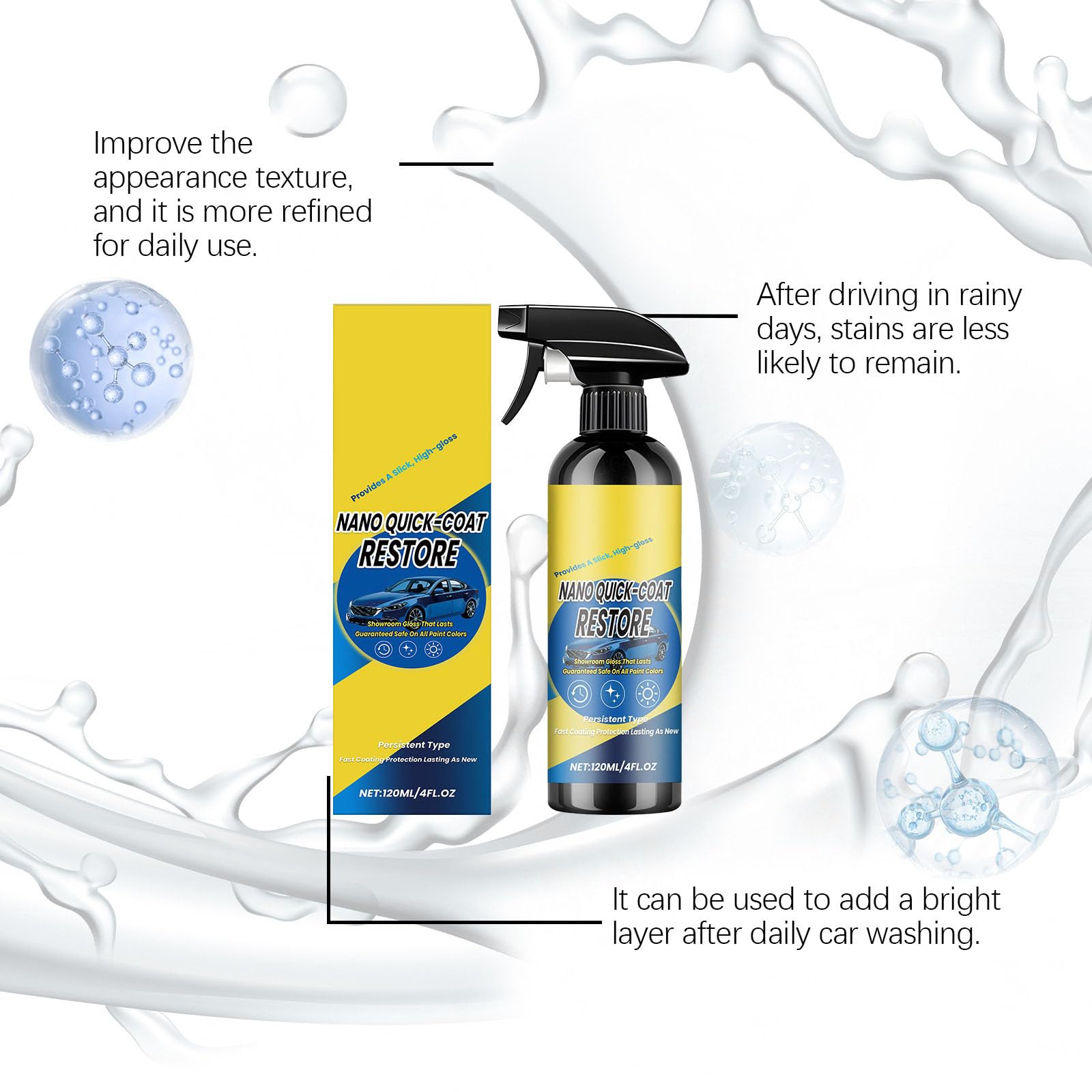 Nano Quick Coat Odbudowujący Spray, Zaawansowany 3 w 1 Szybkie działanie Powłoka Samochodowa, Ceramiczne Spray Powłoka Bezwodna, Ochrona lakieru i polerowania (6 sztuk)