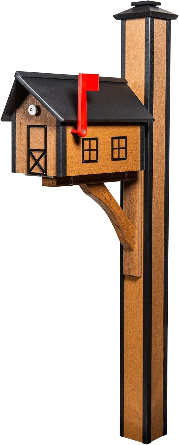 Standard Poly Mailbox with Post, Mahogany and Black