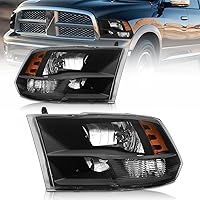 Vista 14 de Repuesto de conjunto de faros AS para Dodge Ram 1500 2002-2005/Ram 2500 3500 2003-2005 con carcasa negra, reflector ámbar, lentes transparentes