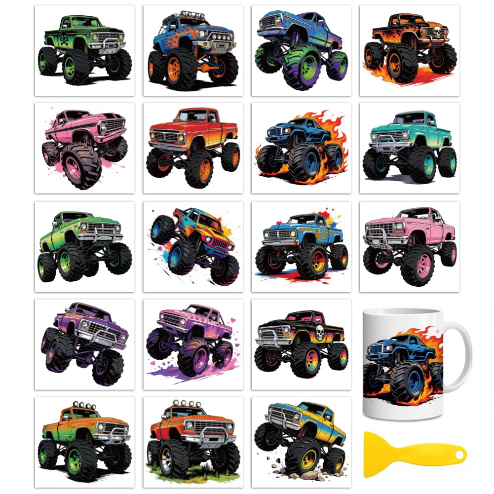 Peacoblue Monster Truck Rub On Transfers for Craft, Transfer Sticker