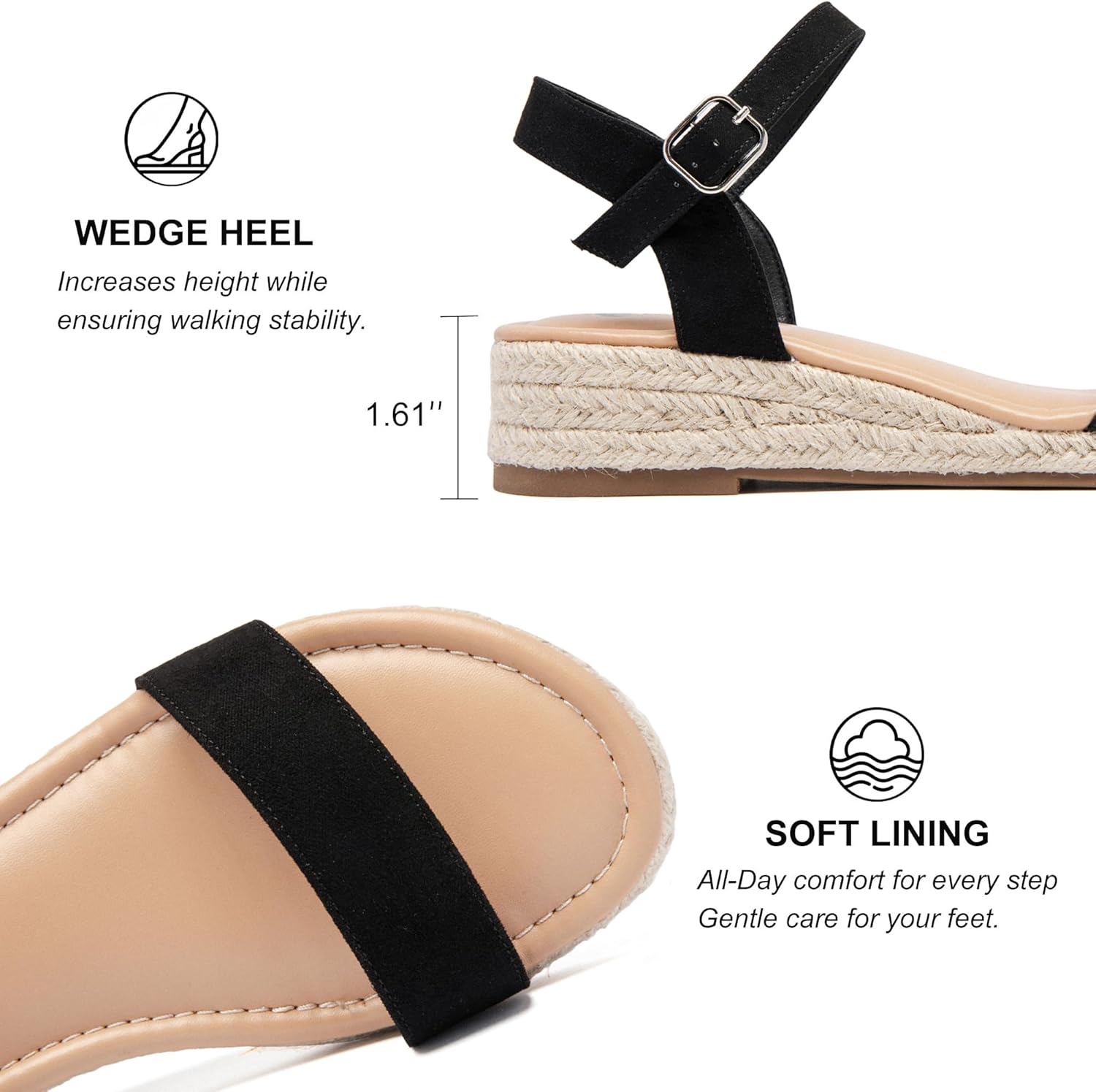 Ataiwee Women's Platform Wedge Heel Sandals - Buckle Closure with Ankle Strap, lightweight Rubber Sole, Comfortable Insole, Open-Toe Casual Summer Sandals. - Image 5