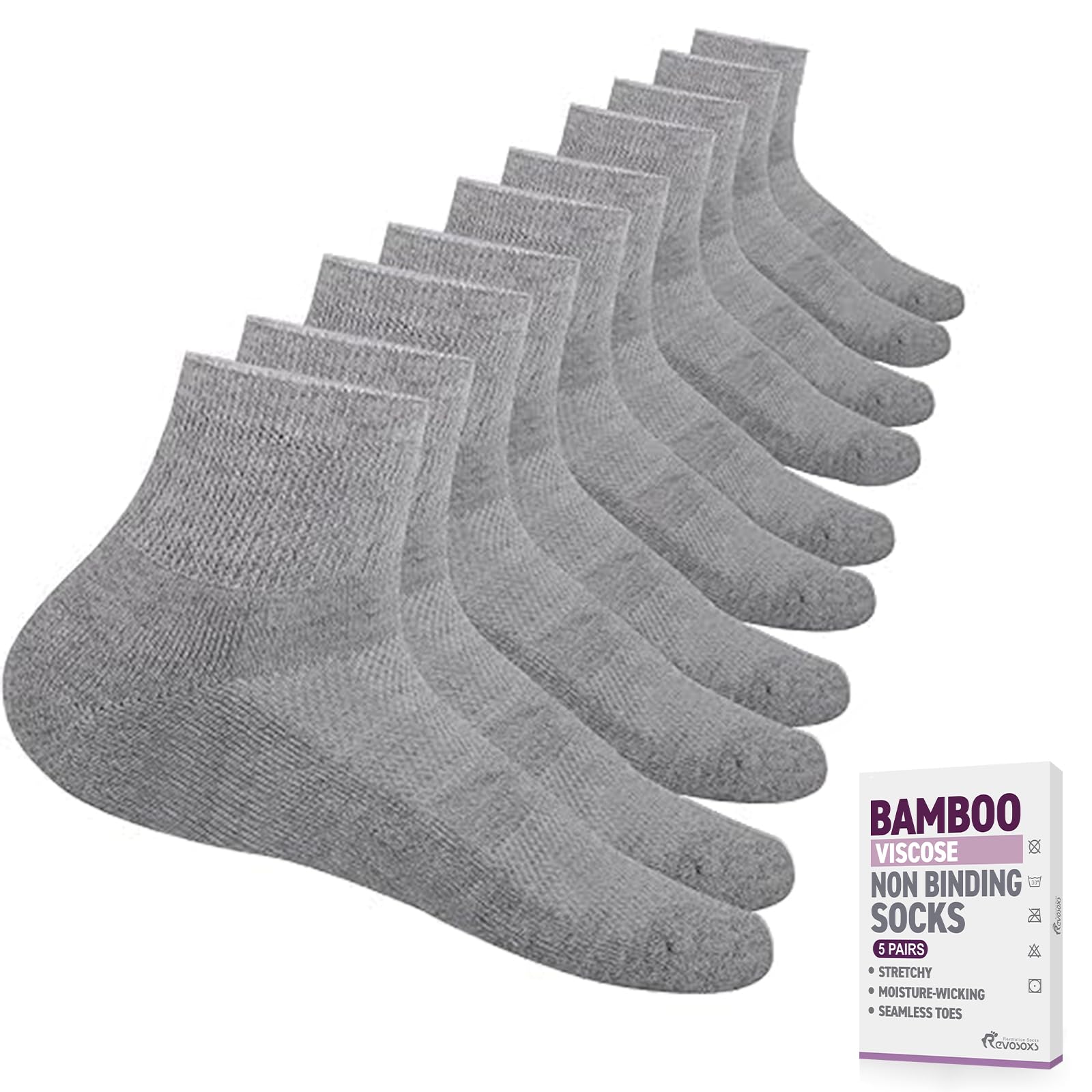 Revosoxs Calcetines de bambú para diabéticos para hombre y mujer, calcetines de tobillo para diabéticos con asas o sin asas, talla 39-42