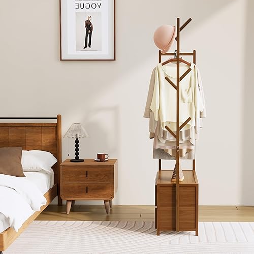 Miniatura 5 de Perchero Colgante Mejorado Perchero de Ropa con Cajones, Percheros de Ropa Gruesos Sólidos con Estantes, Armario de 27.6 Pulgadas de Ancho con