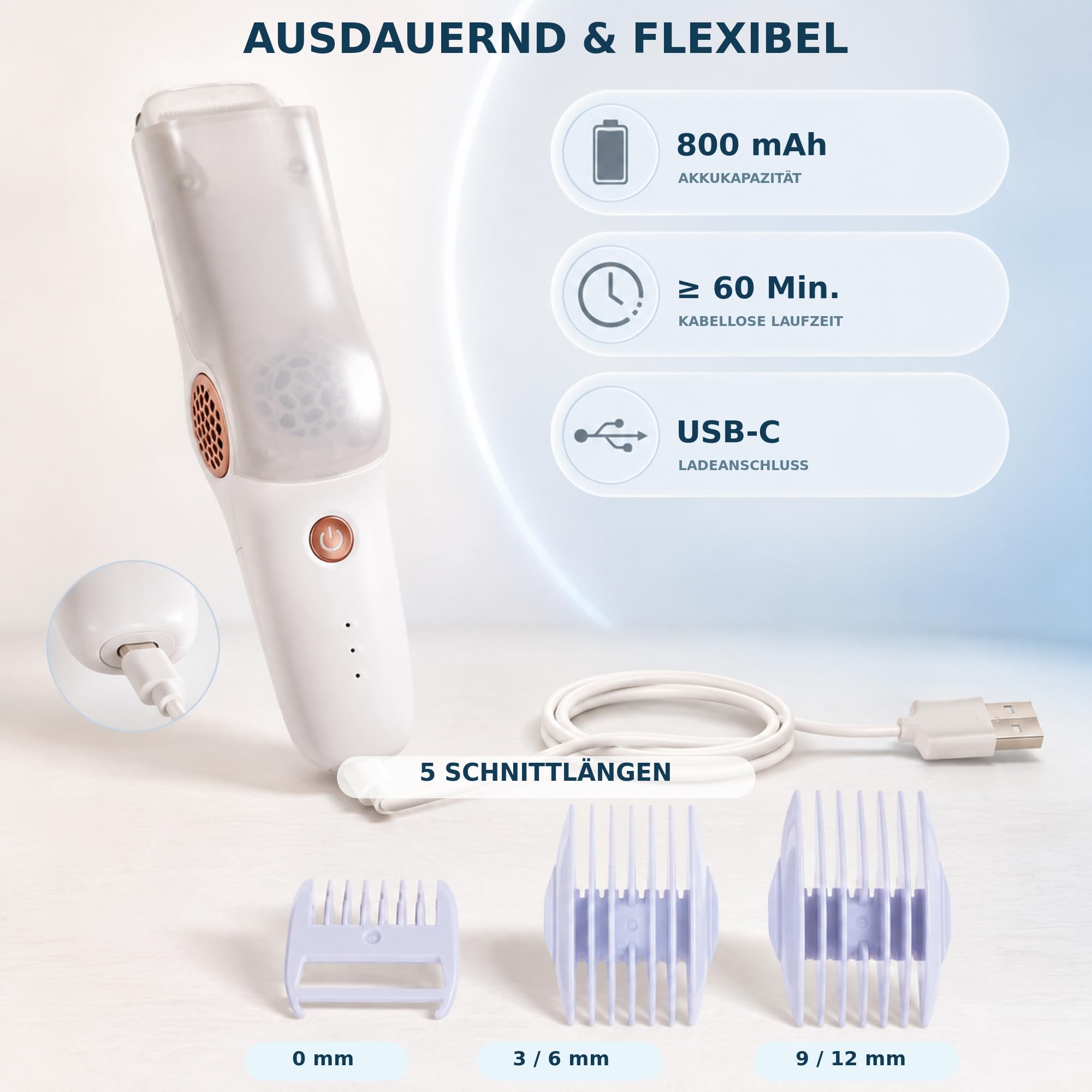 HOME Baby Haarschneider mit Absaugfunktion, Leise Kinder Haarschneidemaschine IPX7 Wasserdicht, 3 Geschwindigkeiten, Keramikklinge mit Abgerundeten Kanten, USB-C, 3 Führungskämme