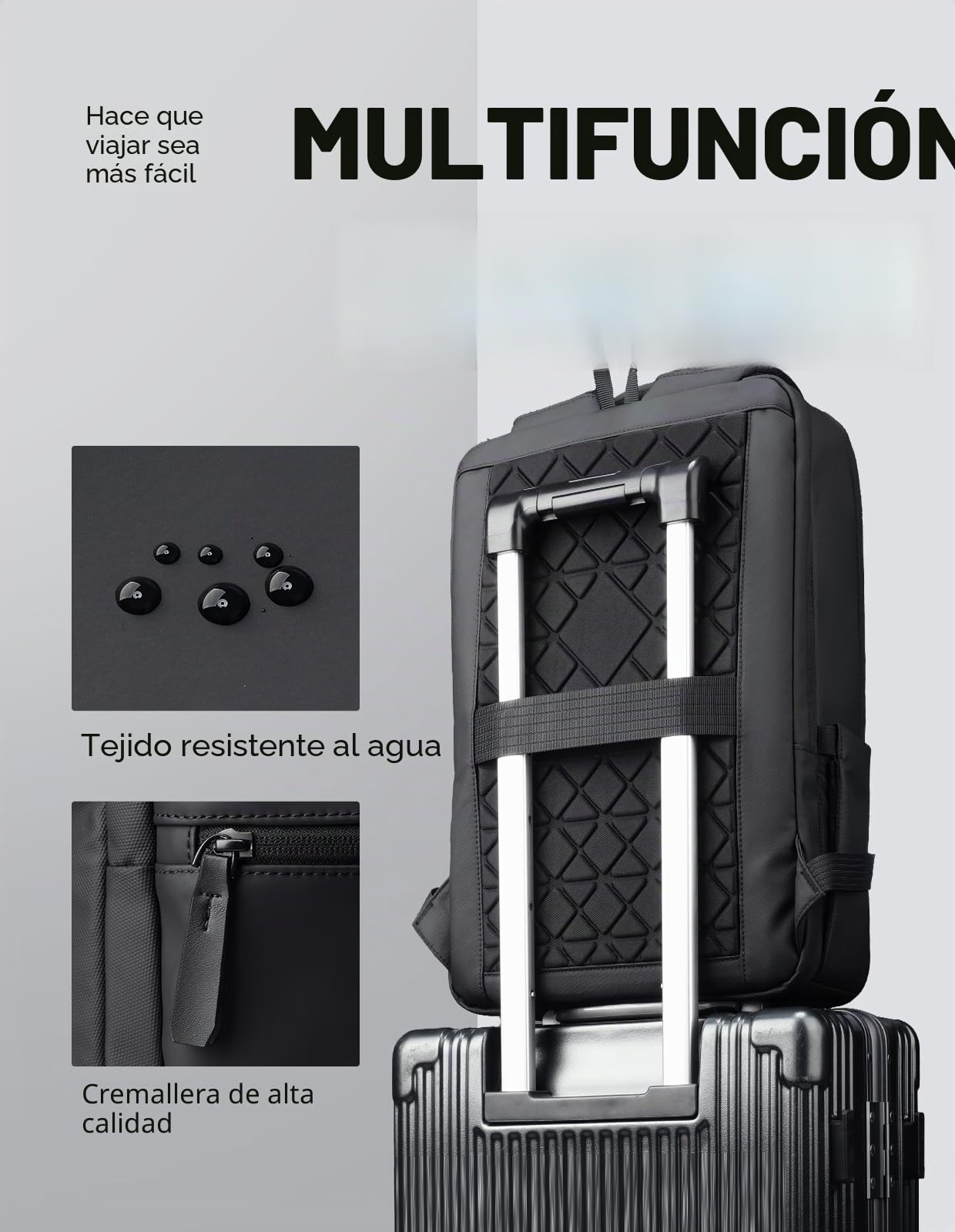 MARK RYDEN Mochila de negocios para hombre, de poliuretano, impermeable, 15,6 pulgadas, PC, con puerto de carga USB, multifunción, color negro