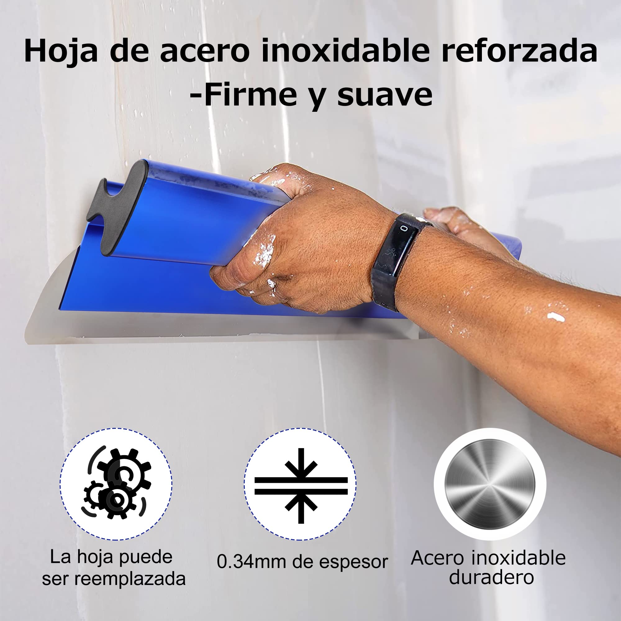KEZERS 55cm Espátula de alisado,llana alisar paredes de acero inoxidable de 0,3 mm, Skimming Blade,Espatulas alisado paredes con tapones de alto impacto,Espátula de desnatación para paneles de yeso
