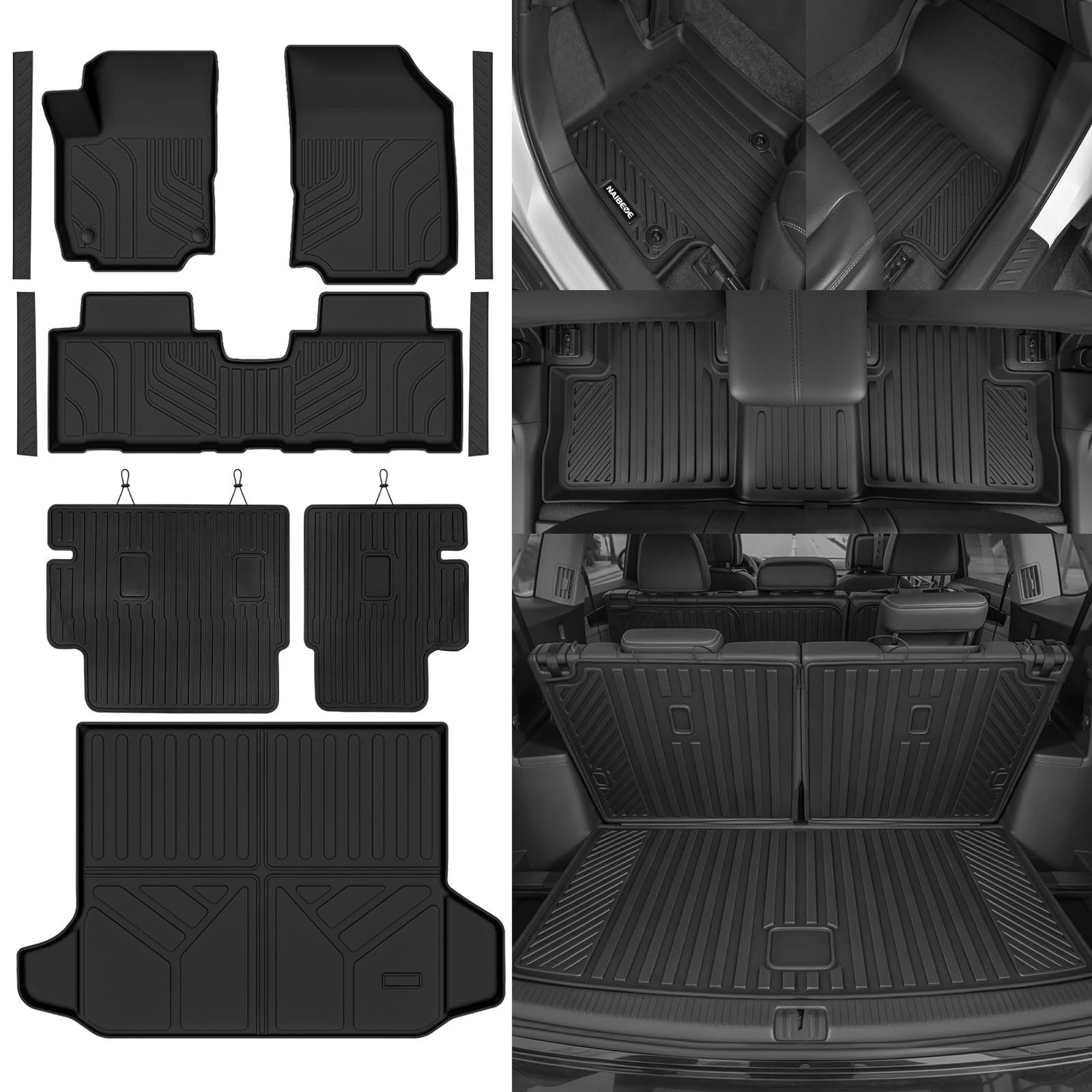 Naibeve Floor Mats for 2018-2024 Chevy Equinox/GMC Terrain - All Weather for Chevy Equinox/GMC Terrain Floor Mats & Trunk Mat & Backrest Mats & Door Sill Guards Waterproof Interior Accessories