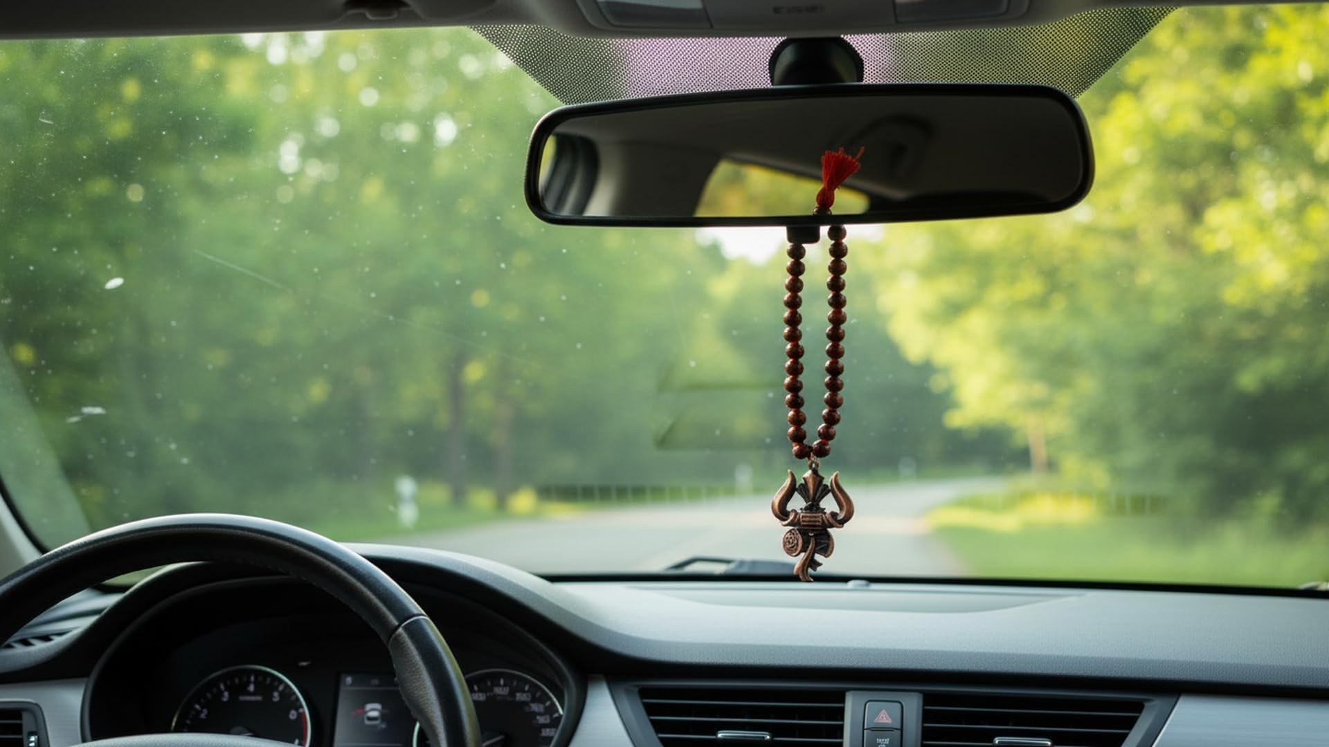 AFH Metal Antique Copper Quality Lord Shiva Trishul Damru Om Car Mirror Charm Decorative Hanging Ornament Dream Catcher Positive Vibes Balcony, Gift, Vehicle, Wind Chimes