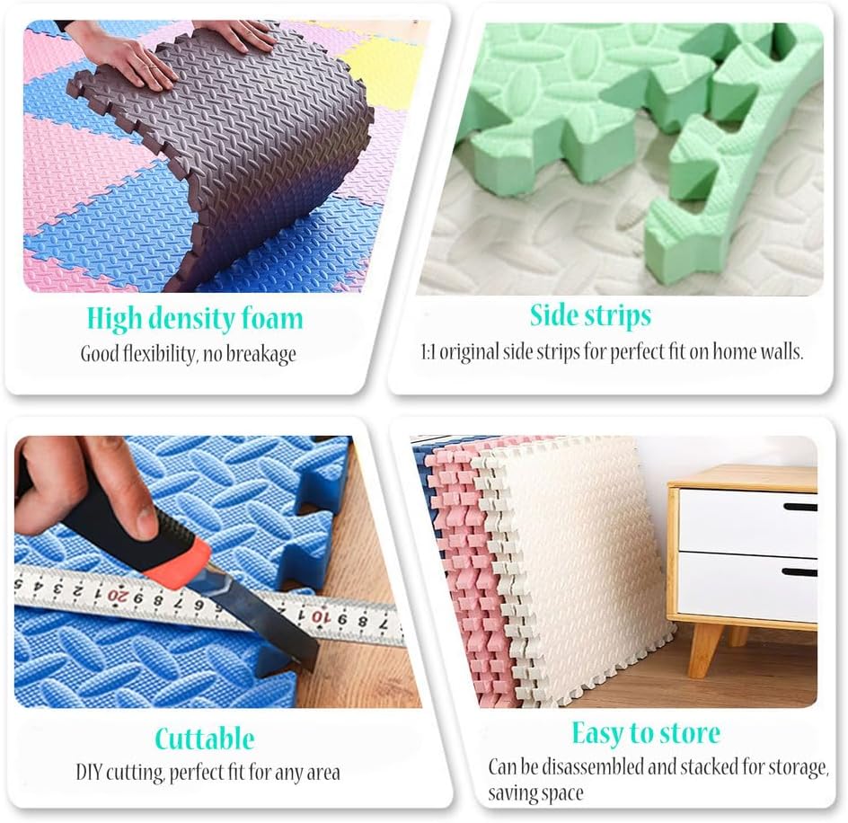 Foam Floor Tiles 2 Pcs 1 Inch Extra Thick Play Mat EVA Foam Tiles Interlocking Puzzle Floor Mat for Indoor Outdoor Gym Mats for Crawling 30X30cm Carpet Square Navy
