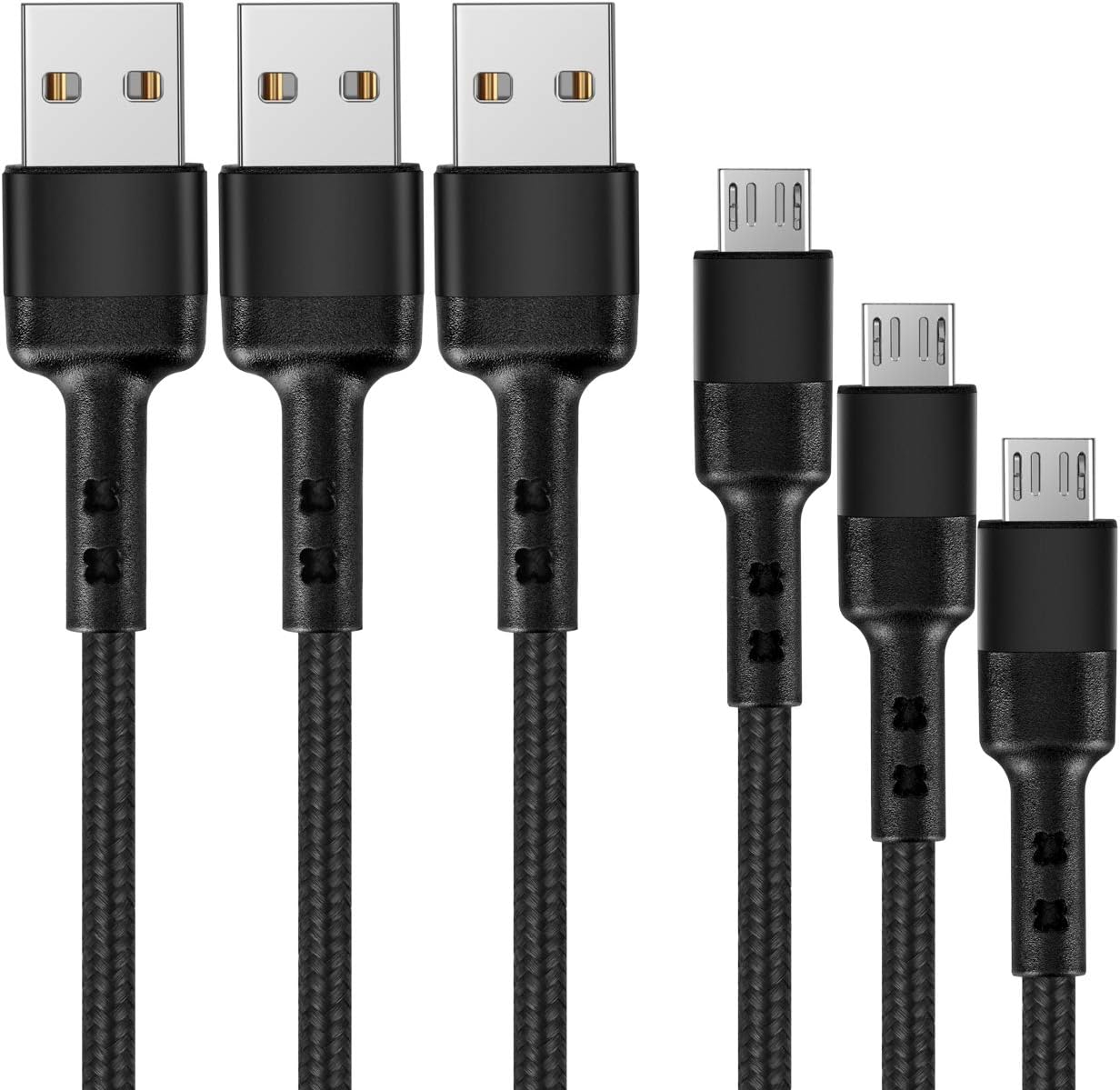 HONGDE 3 Pack Micro USB Cable(3.3ft+4.9ft+6.6ft), Android Charger Micro USB to USB A Braided Cord Compatible with Samsung Galaxy S6 S7 Edge Note 5, Kindle and More, Black