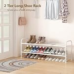 LINZINAR Raquette longue 2 Rangement Tier Shoe Organisateur Étagère de chaussures métallique large pour la chambre d'entrée du placard 18 Paris Grande Capacité, Blanc