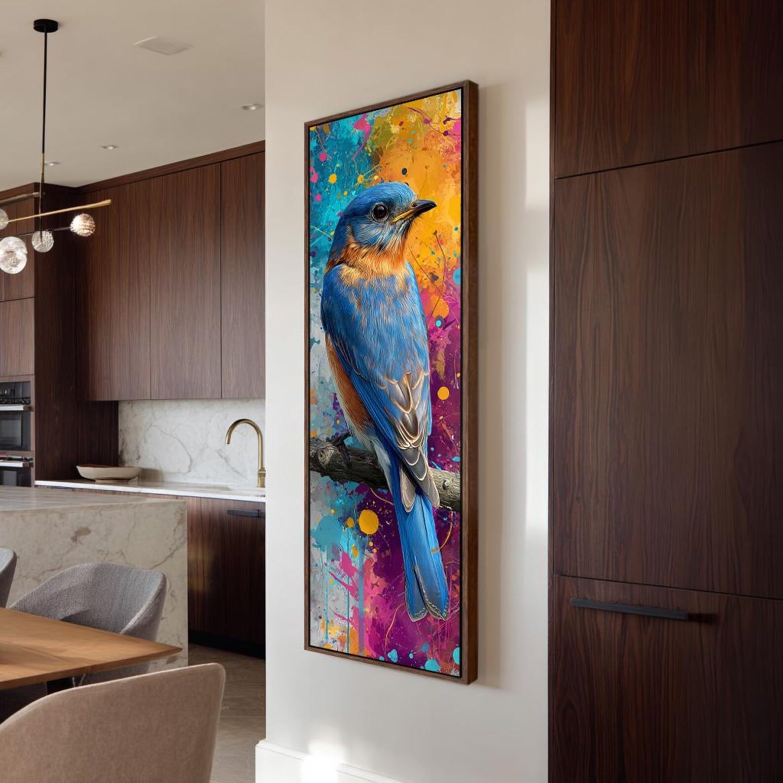 YUSUZHU Large Vertical Painting, Tall Thin Canvas Wall Art, Bird Canvas Animals Print, Slender Branch Decor, Narrow Hallway Art(60x180cm/Frameless)