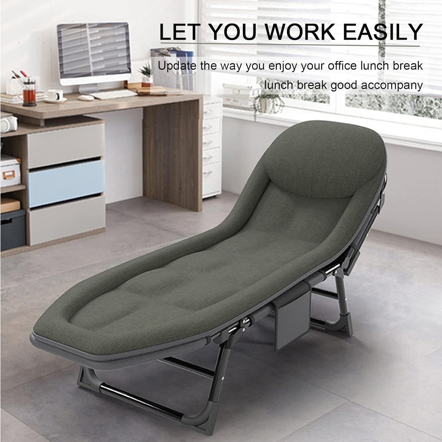 Camping Cot for Adults with Cushion, Portable Folding Camping Cot, 5-Position Folding Chaise Lounge Chairs(B1)