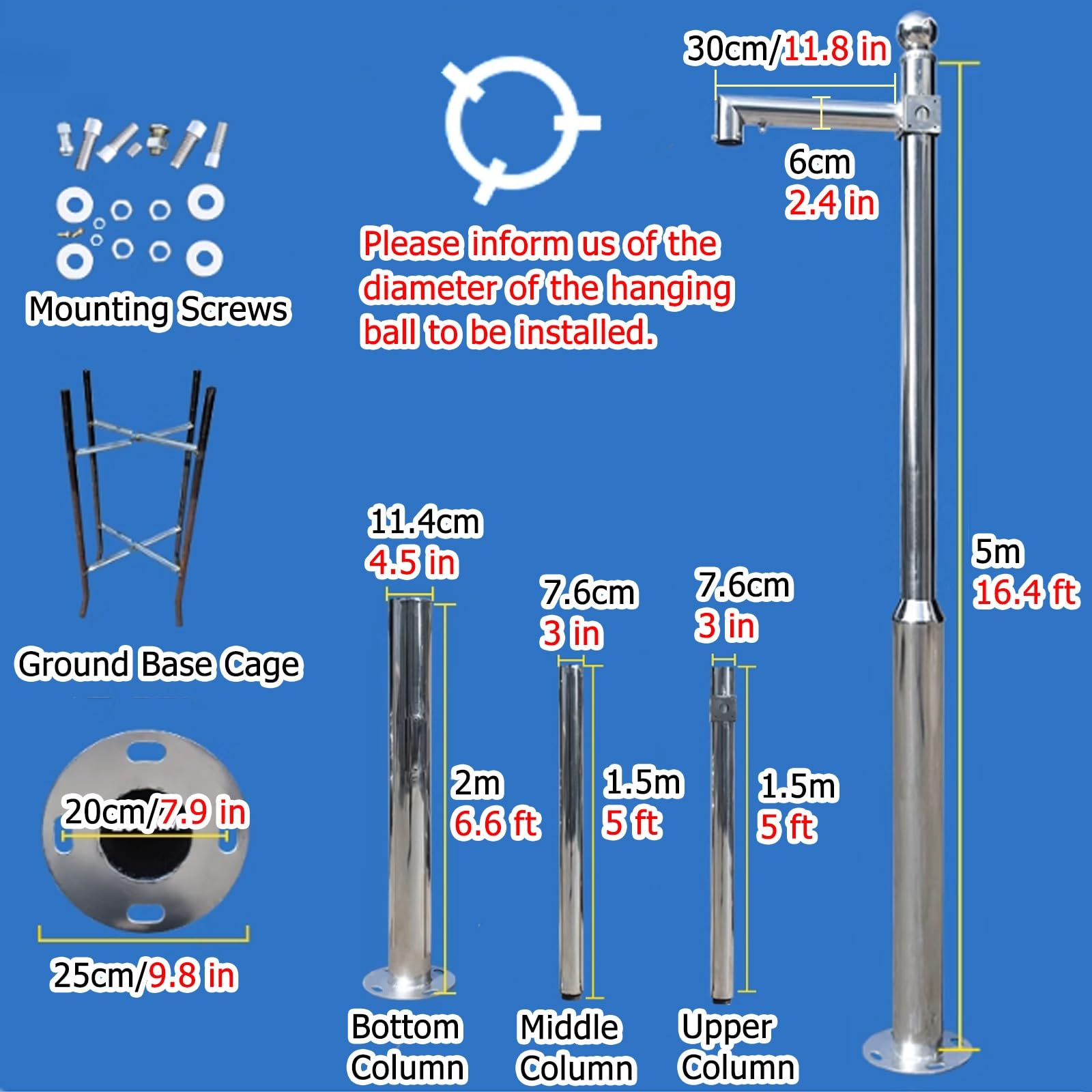 Soporte de Montaje extraíble para cámara Solar - Soporte de Poste de Acero Inoxidable para cámaras Domo, Bala y Disco, 2-3 Secciones, 5 m de Altura, solución de vigilancia Resistente a la in