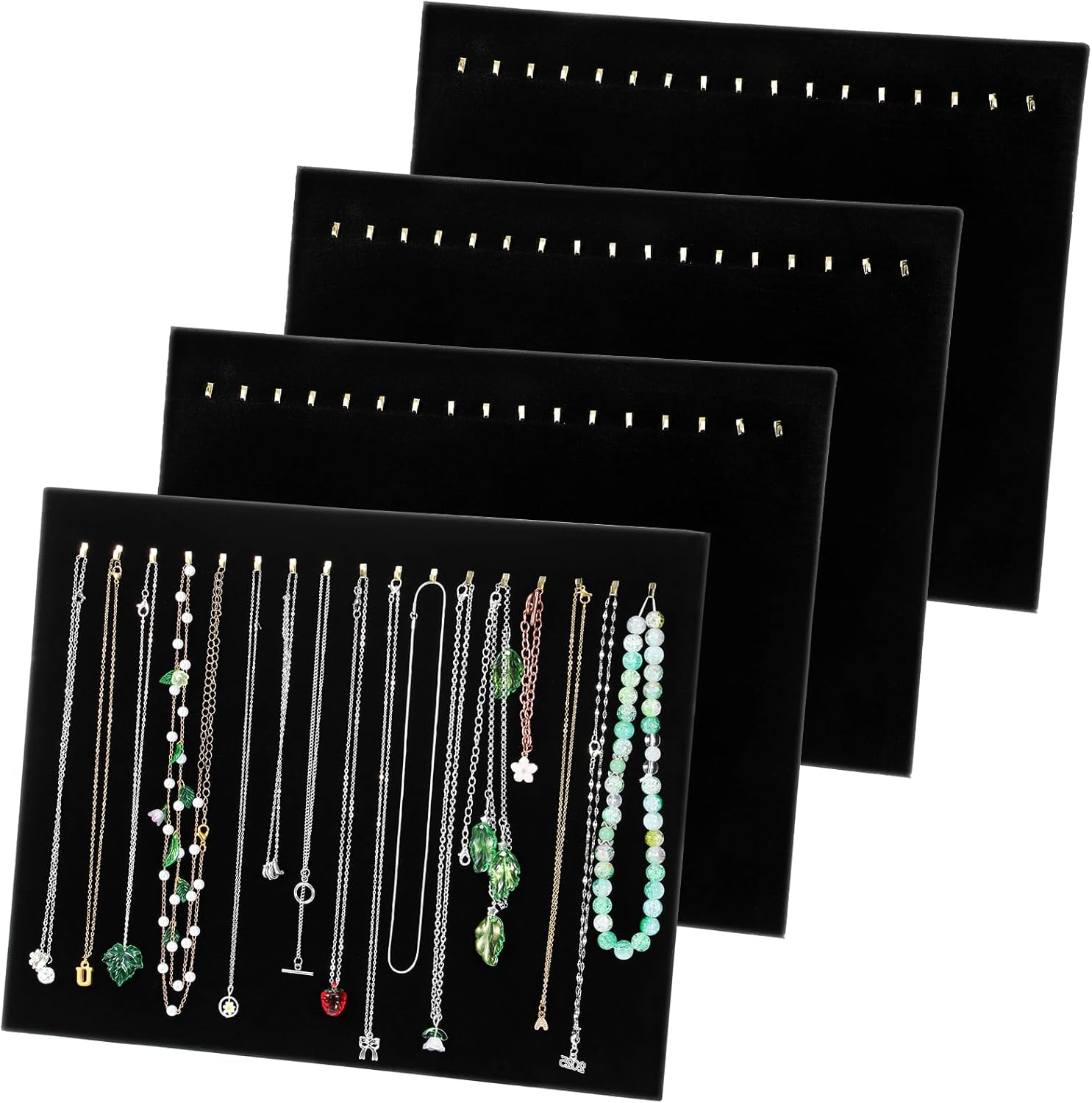 4 Pack Black Velvet Necklace Display Stands for Selling with 17 Hooks, Jewelry Necklace Display Stand Storage Holder for Pendants Chain