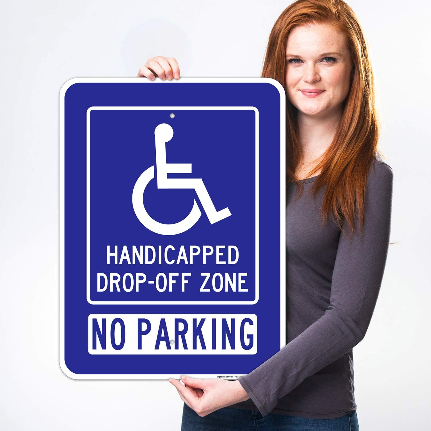 No Parking Handicapped Drop-Off Zone Sign, 18x24 Inches, Rust Free .063 Aluminum, Fade Resistant, Easy Mounting, Indoor/Outdoor Use, Made in USA
