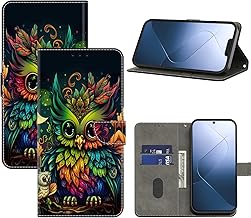 BOLELAW Hülle für Xiaomi Redmi Note 14 Pro/Redmi Note 14 Pro Plus Flip Case [Magnetverschluss] [Ständerfunktion] [Kartenfach] PU Leder Schutzhülle Stylische Klapphülle, Bunte Eule