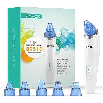 VOYOR Blackhead Remover Pore Vacuum - Black Head Remover for Face with LCD Screen, 5 Suction Levels and 6 Replaceable Heads, USB Rechargeable Face Vacuum Pore Cleaner for Women and Men BR510