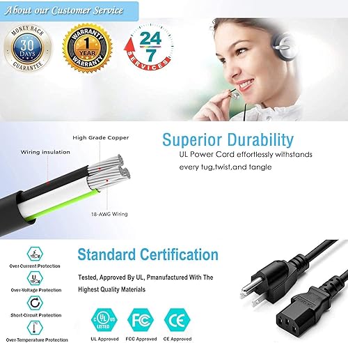 Miniatura 2 de Marg Cable de alimentación de CA en toma de corriente para Wasabi Mango UHD490 Real 4K HDMI 2.0 49 LG AH-IPS UHD DP Perfect Pixel Monitor UHD550