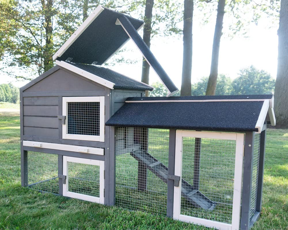 Cage Clapier Enclos Lapin Extérieur en Bois Haute Qualité pour Lapins Petits Animaux- Modèle : 088 Maison de rêve 146x50x86cm(LxPxH)