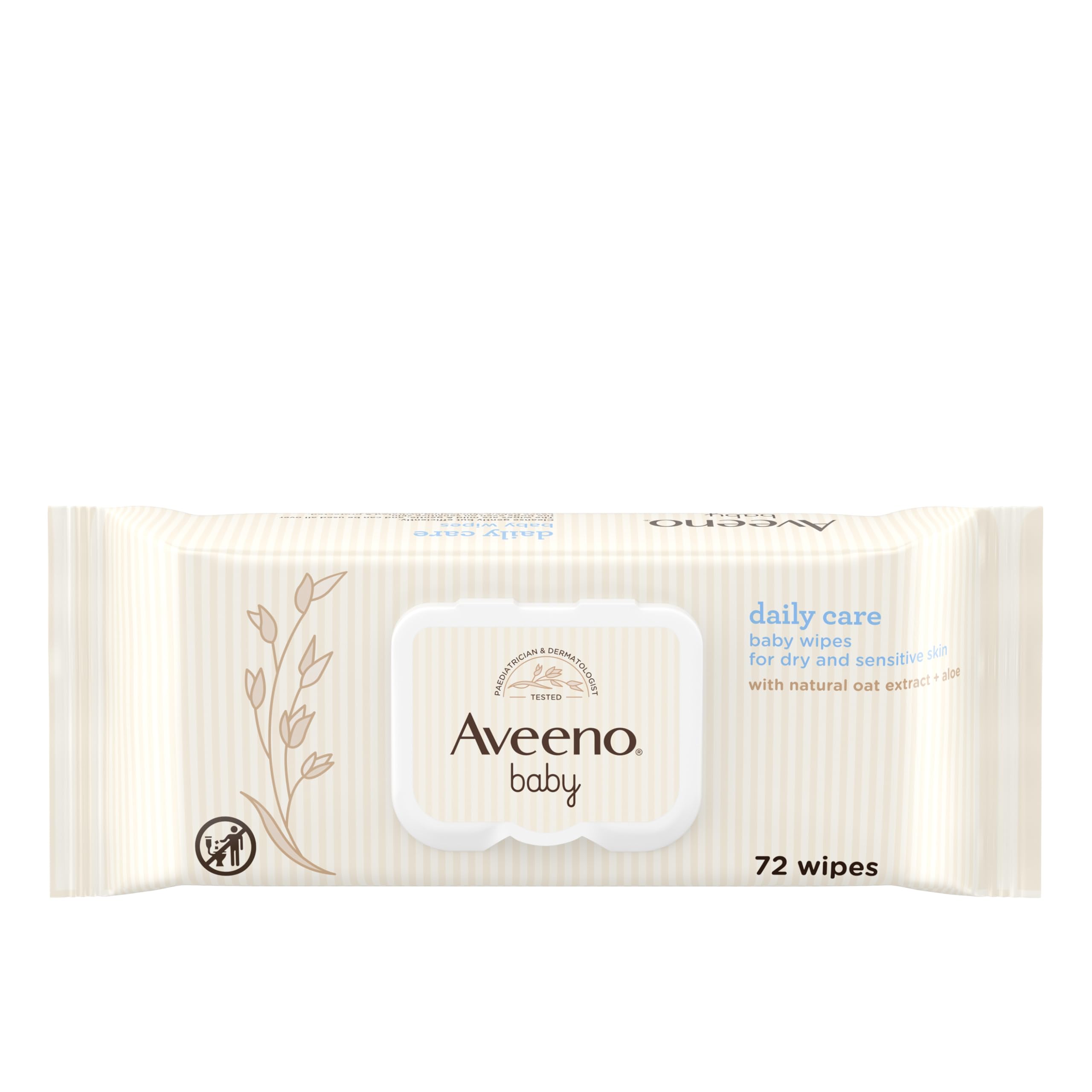 Aveeno Baby Daily Care Wipes, Unscented, White, 72 Count (Pack of 1)