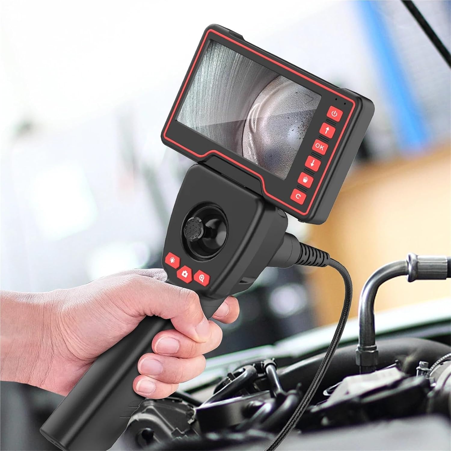 360° Steering Endoscope Camera 3.9/6.0mm 4 Way 5 Inch 1080P HD Screen for Car Sewer Inspection with 32G Memory Card(1m,3.9mm)
