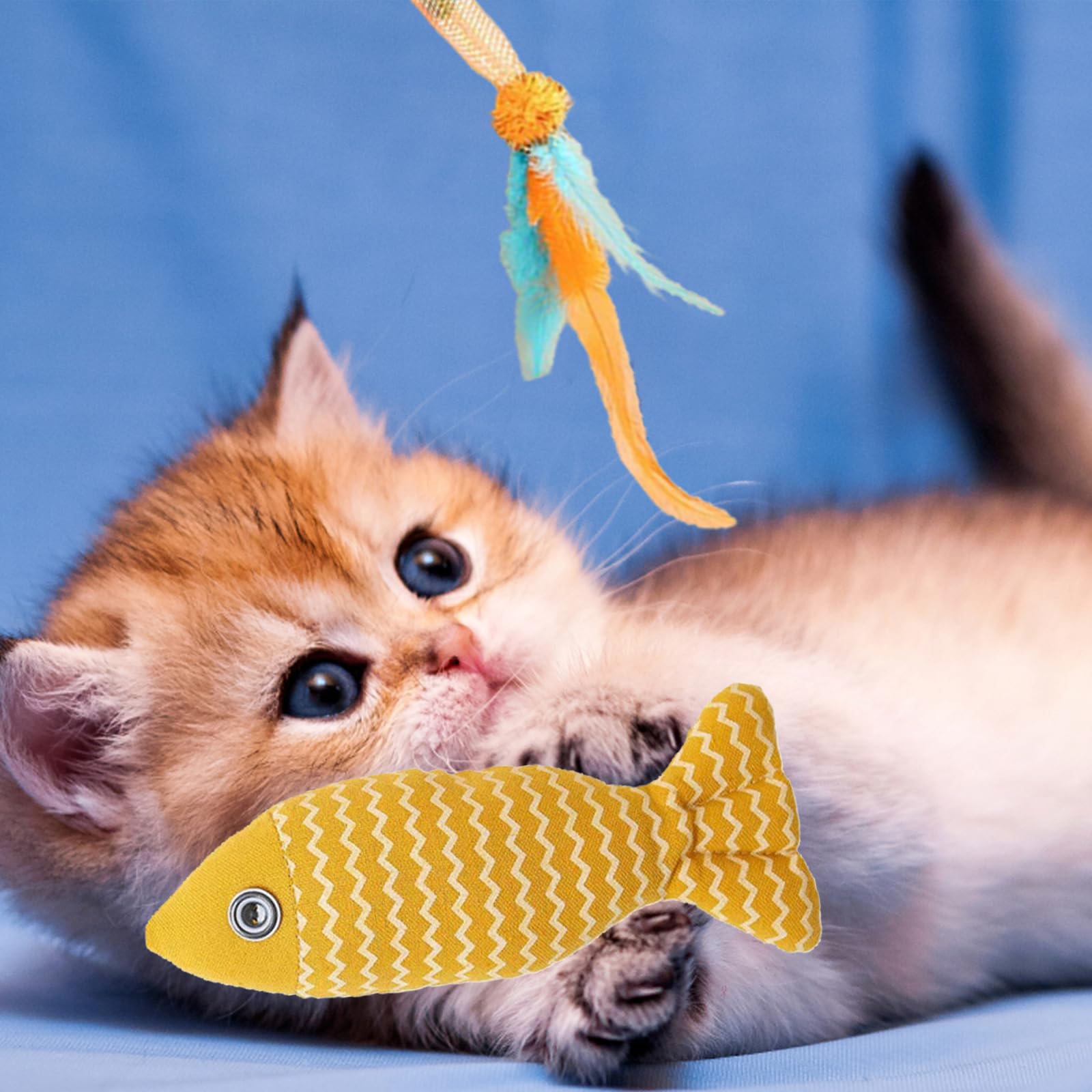 PonFxp 6 Pcs Cat Nip Toys Cats, 40cm Interactive Catnip Toy with Feathers and Bell, 21cm Fish-Shaped Kitten Toy - Image 4