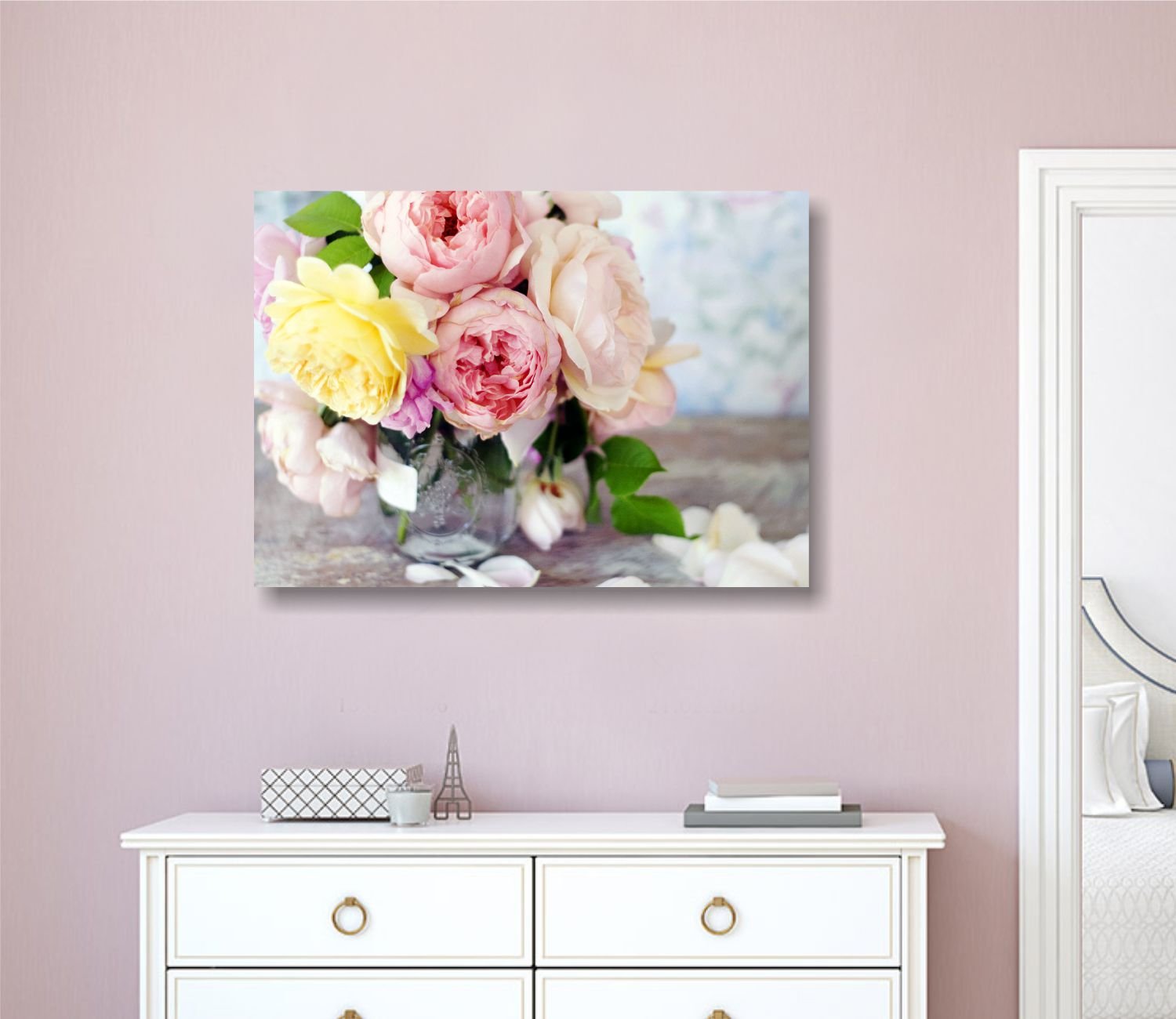 Quadri L&C ITALIA Rose Vintage 8 - Quadro Fiori Shabby Chic per Soggiorno Camera da Letto Cucina Bagno 70 x 50 Stampa su Tela da Parete