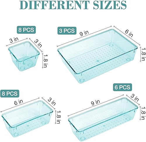 Miniatura 68 de Juego de 23 organizadores de cajones, 5 bandejas organizadoras de cajones de baño y cocina, cubos de almacenamiento transparentes para maquillaje