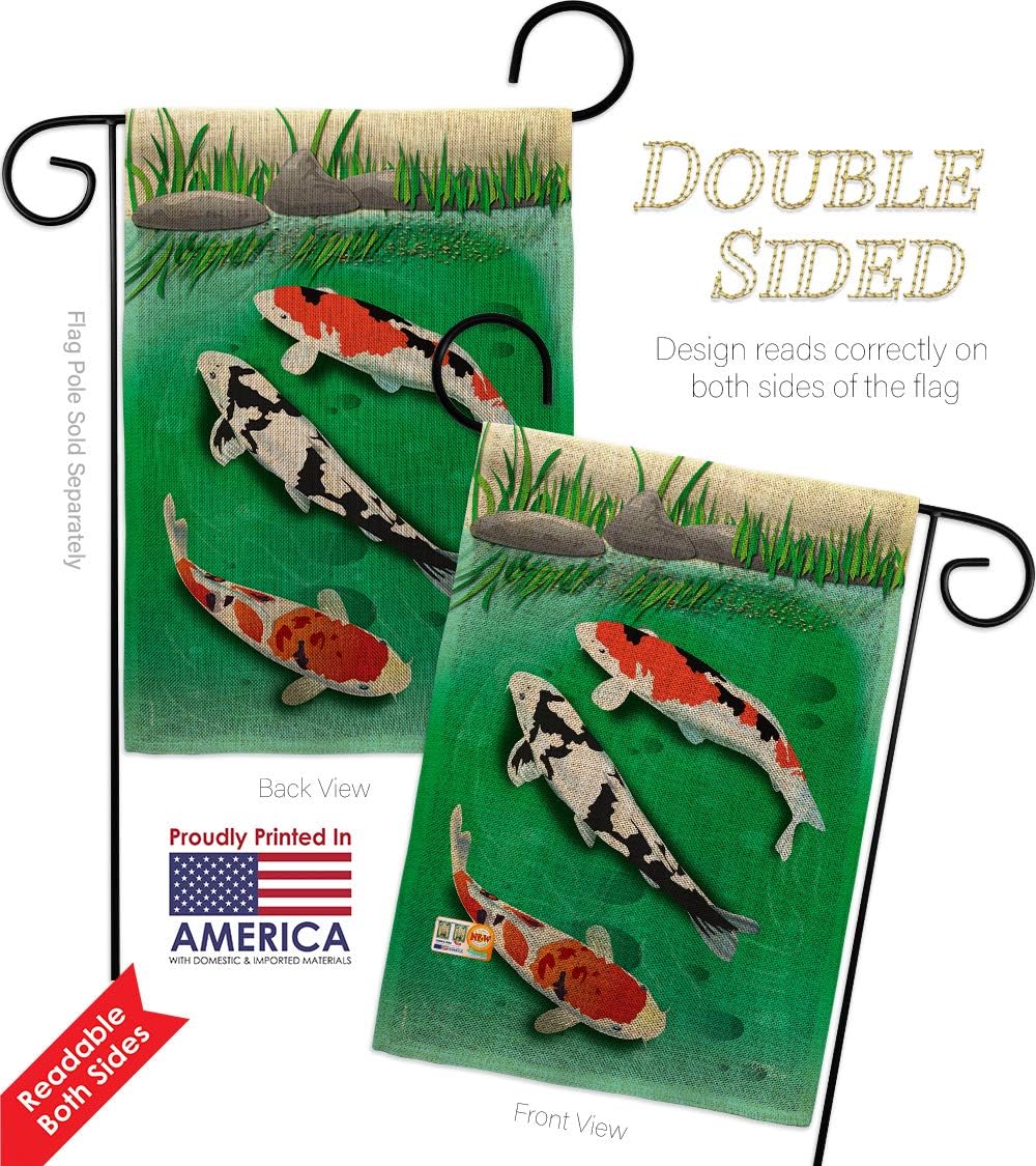 Koi Burlap Garden Flag Animals Sea Creature Nautical Ocean Fish Outdoor Summer Marine Small Decorative Gift Yard House Banner Double-Sided Made In USA 13 X 18.5