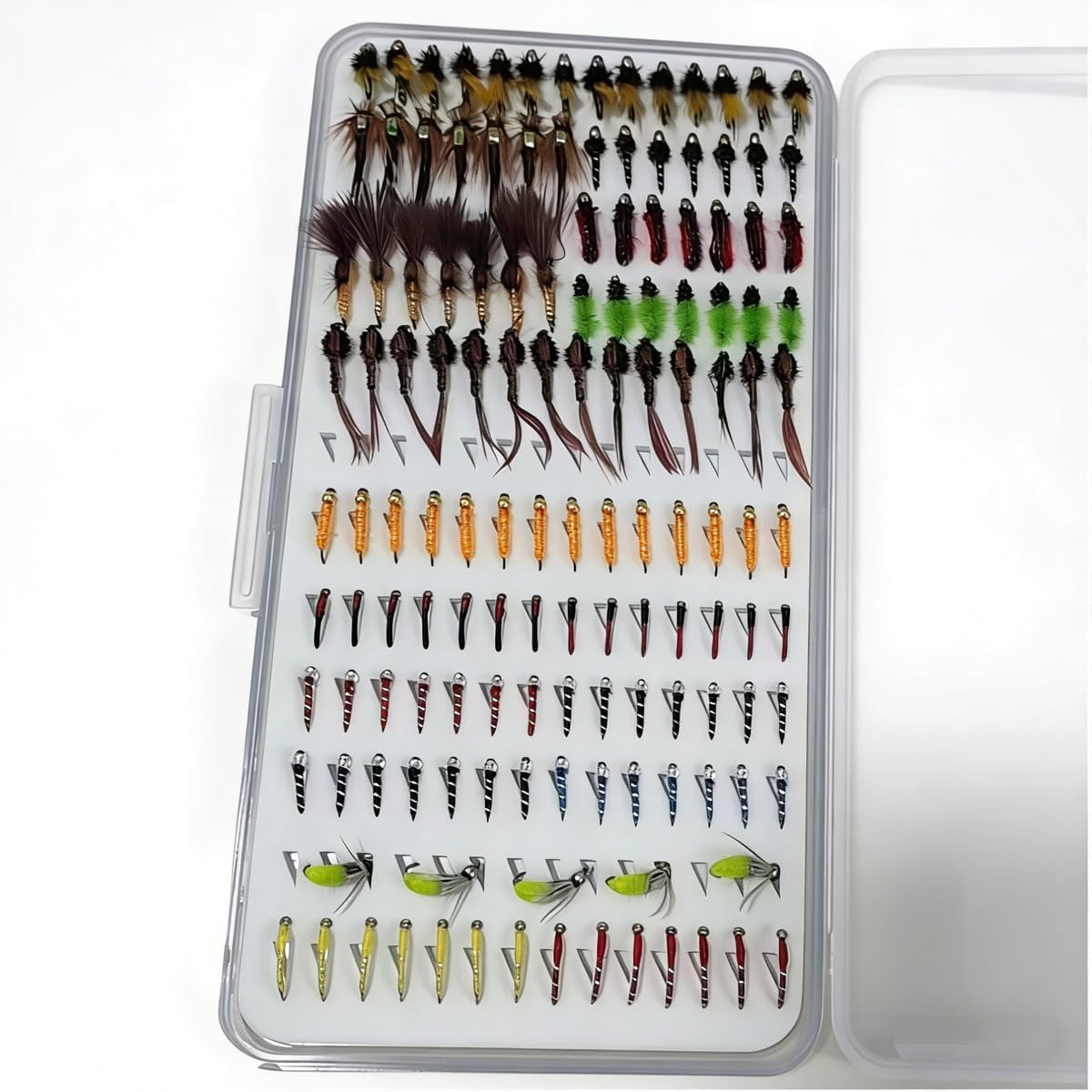138pcs Fly Fishing Flies Pieces per Set Ultra-Thin Portable Nymph Fly Fishing Accessories, with Box Trout Fishing Fly Lures
