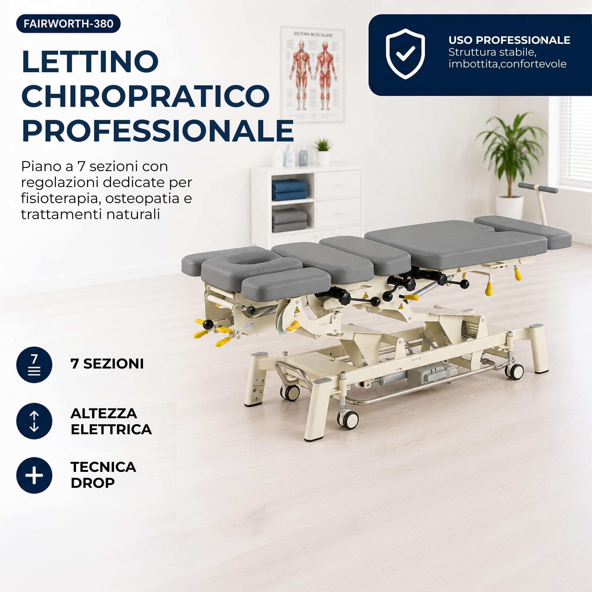 Lettino Chiropratico Elettrico 7 Sezioni con Drop Toracico/Pelvico