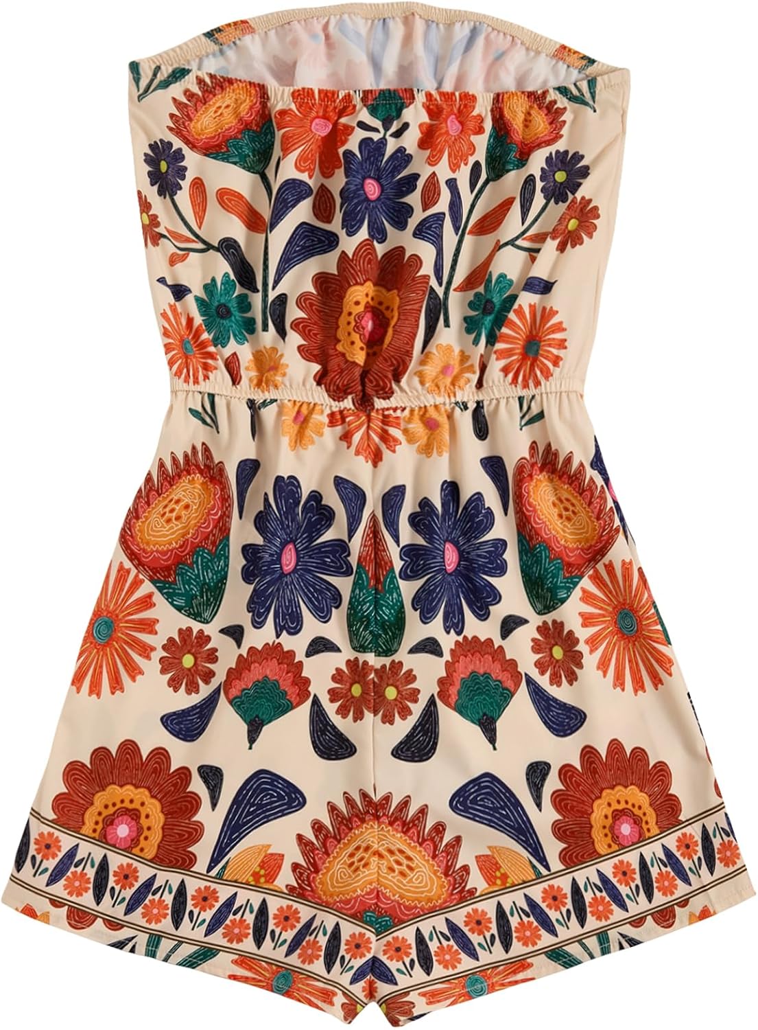 SweatyRocks Women's Off Shoulder Floral Print Playsuit Strapless Romper Short Jumpsuit - Image 2