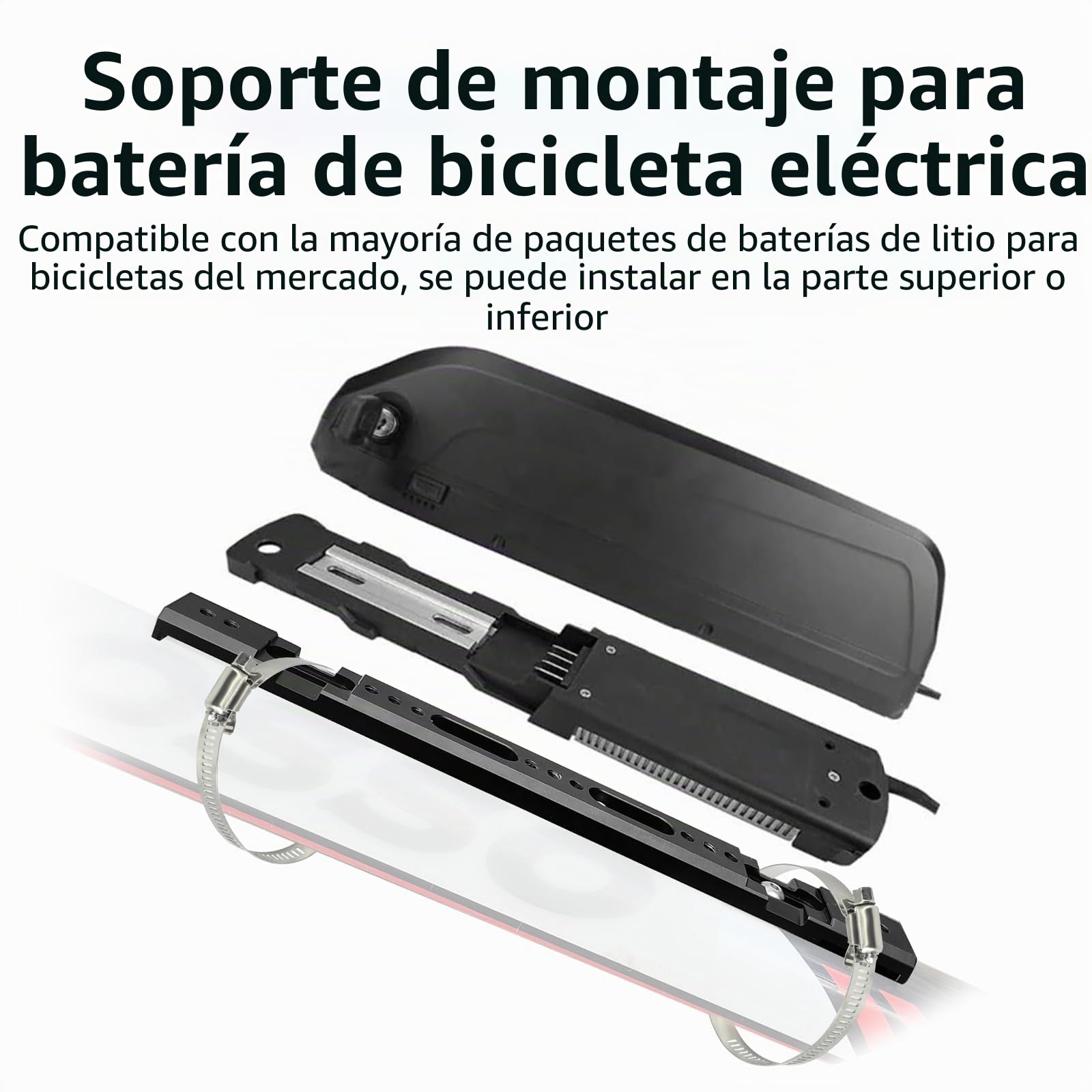 Soporte para batería de bicicleta eléctrica, aleación de aluminio, caja de batería para bicicleta eléctrica Hailong Polly (negro)