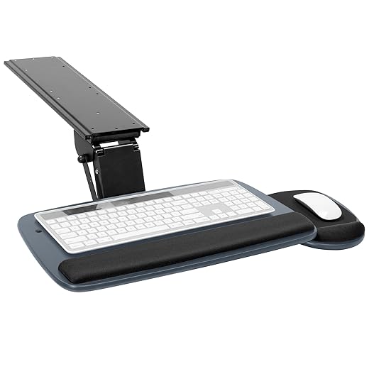 Mount-It! Under Desk Keyboard Tray, Adjustable Keyboard and Mouse Drawer Platform with Ergonomic Wrist Rest Pad, 17.25" Track (MI-7137)