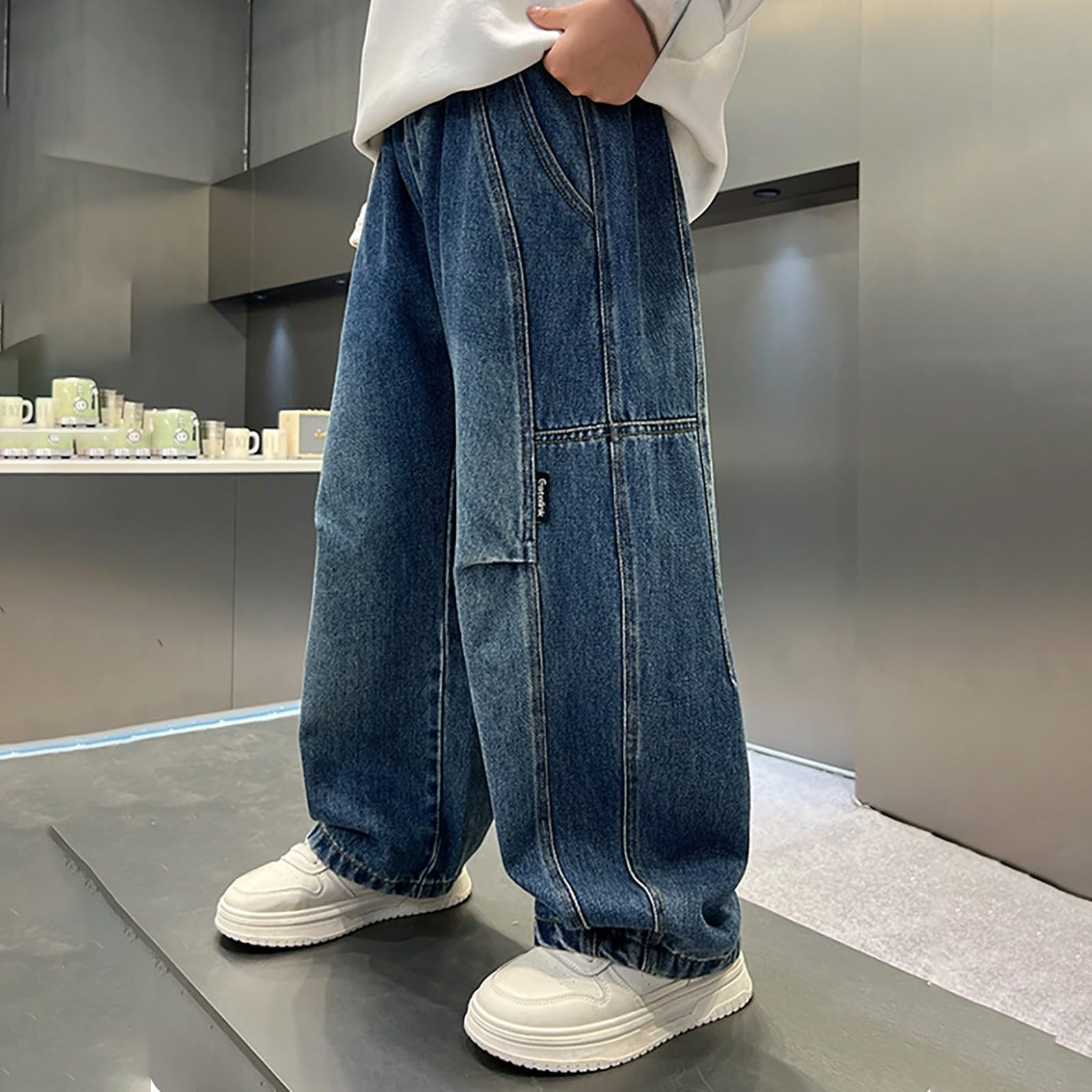 Vaqueros Niño 5-13 Años Anchos Pantalon Vaquero Adolescentes Chico Cintura Elastica Rectos Casual Hip Hop Streetwear Jeans Pantalones Vaqueros Cargo Denim Holgados Invierno 2026