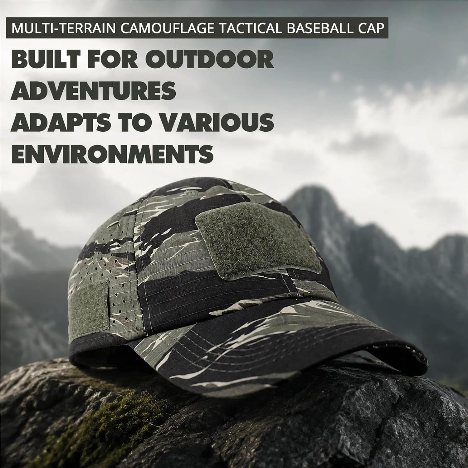 Camo Tactical Hat Set, Mesh Breathable Outdoor Cap with Glasses Slot image 3