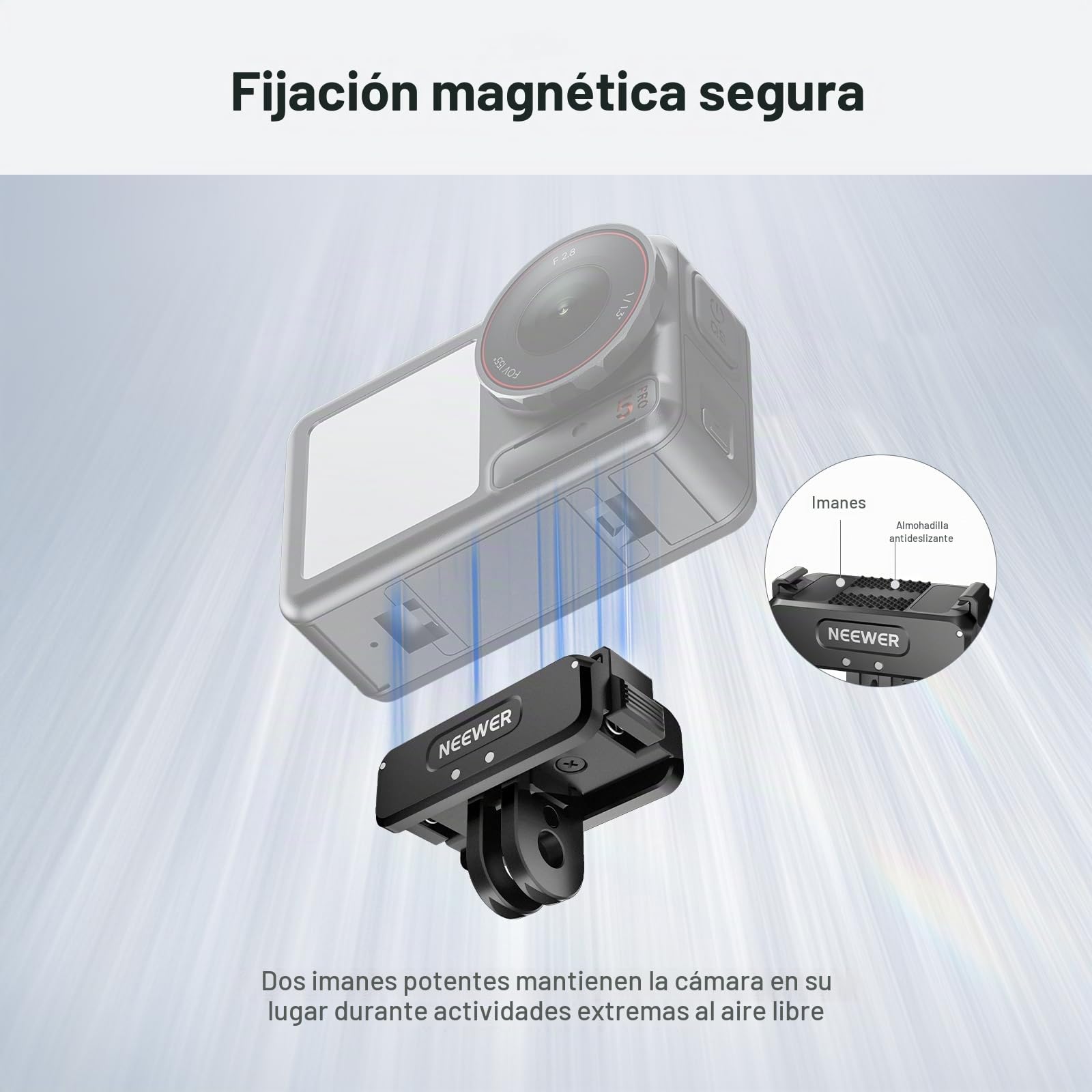 NEEWER Adaptador Montura Magnética Mejorado Compatible con dji Osmo 360/ Action 5 Pro/4/3, Montura Cámara Acción Liberación Rápida, Accesorios para Vlogs con Rosca de Trípode de 1/4", AC011