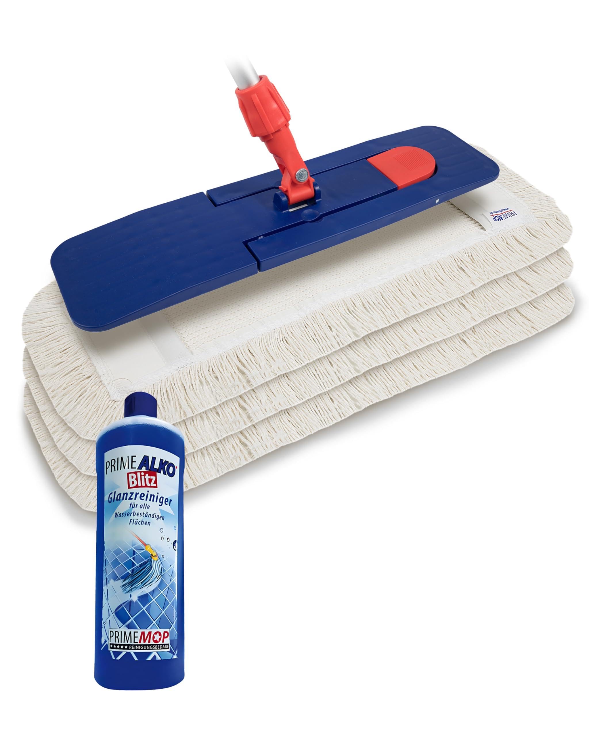 6 in 1 Profi Baumwolle Bodenwischer Set – Putzmittel in Industriequalität – Mop Set 50cm – Inklusive ALKO Blitz Glanzreiniger – Wischer Set