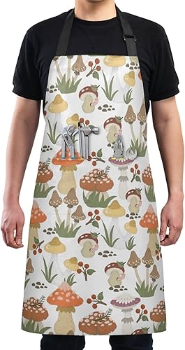 Miniatura 4 de Delantal de cocina para mujeres y hombres, delantales impermeables con bolsillos y cuello ajustable para hornear, cocinar, jardinería, A