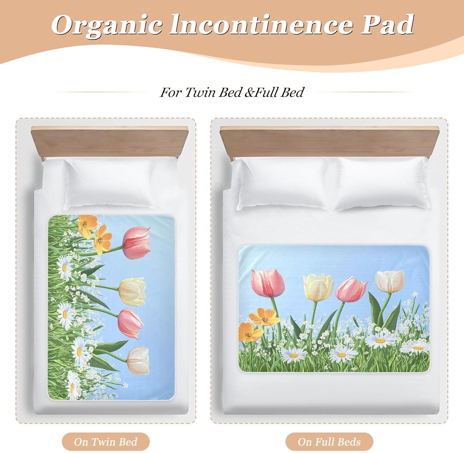 CEBUGI 34” x 52”Washable Underpads Heavy Absorbency Waterproof Incontinence Bed Pads Spring Flowers Pee Pads for Adults Kids and Baby