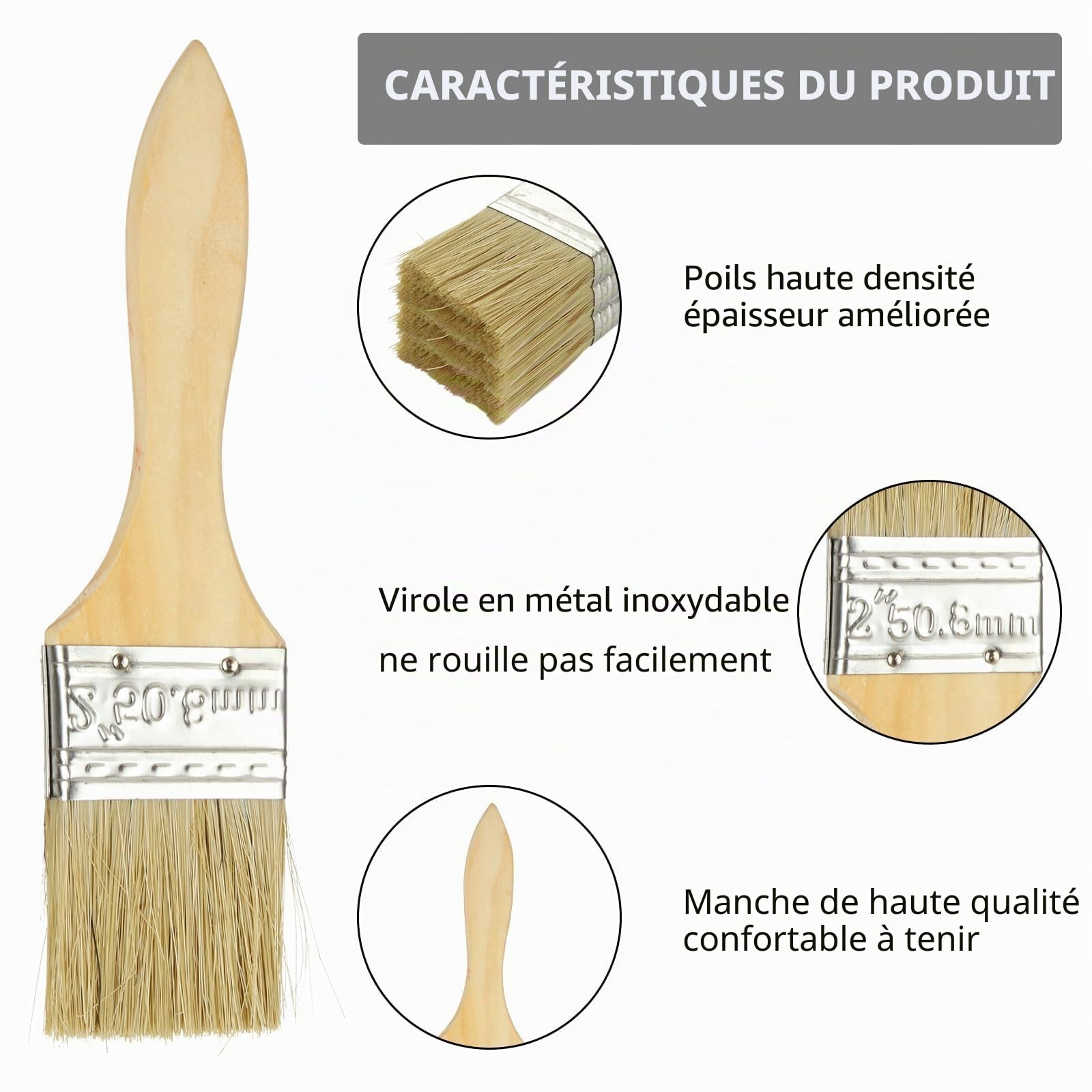 30 PCS Pinceau Plat Professionnel, Lot Pinceaux Peinture 45mm en Fibres PP Haute Qualité, Idéal pour Rénovation Maison, Meubles et Loisirs Créatifs, Finition Lisse
