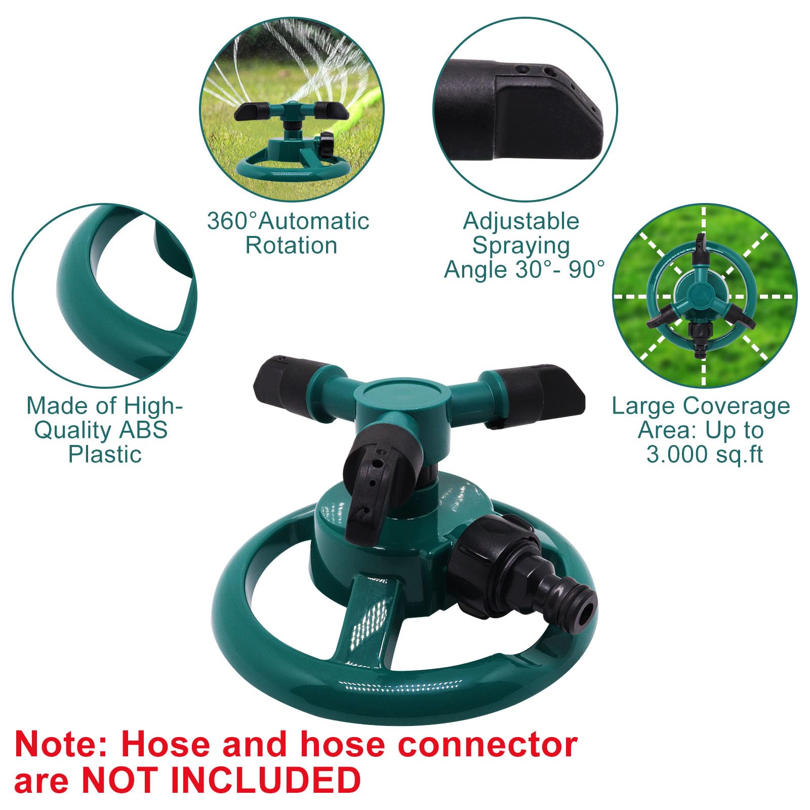 2 aspersores para patio, aspersor de césped giratorio automático de 360°, aspersores de agua de jardín para césped, sistema de riego de césped de gran cobertura, aspersores de patio para