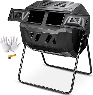 Nova Microdermabrasion 43 Gallon Dual Chamber Compost Tumbler - BPA Free Rotating Outdoor Composter Bin
