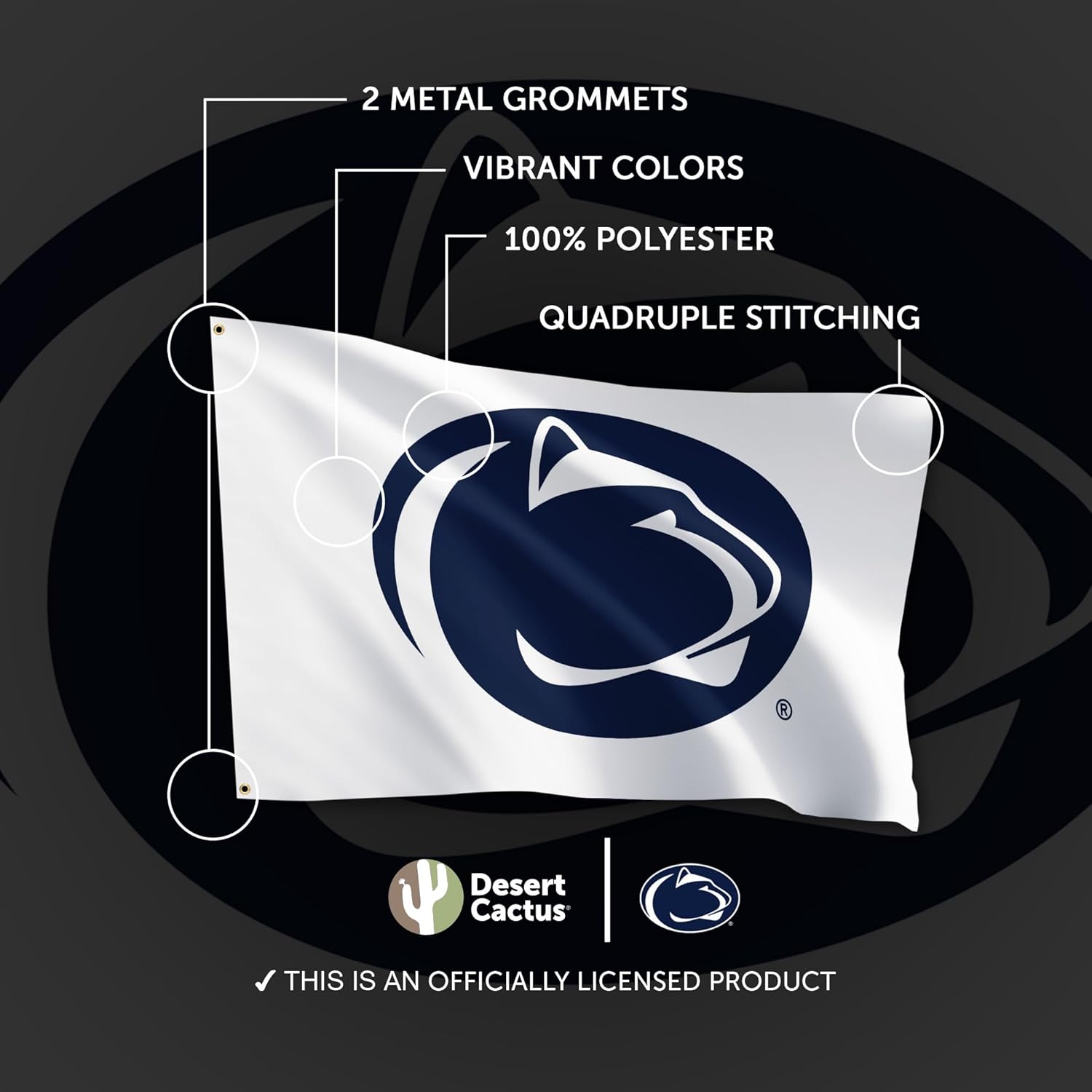 Desert Cactus Penn State Flag - 3 x 5 Feet Pennsylvania State University PSU Nittany Lions Banner, Indoor/Outdoor Durable Fabric Display (Style C1) - Image 4