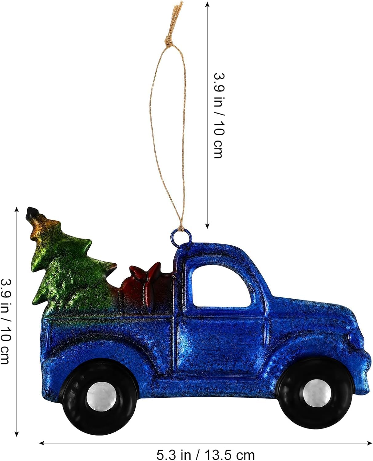 Christmas Truck Ornaments, Iron Vintage Christmas Hanging Decoration for Xmas Tree Home Farmhouse (Blue) - Image 2